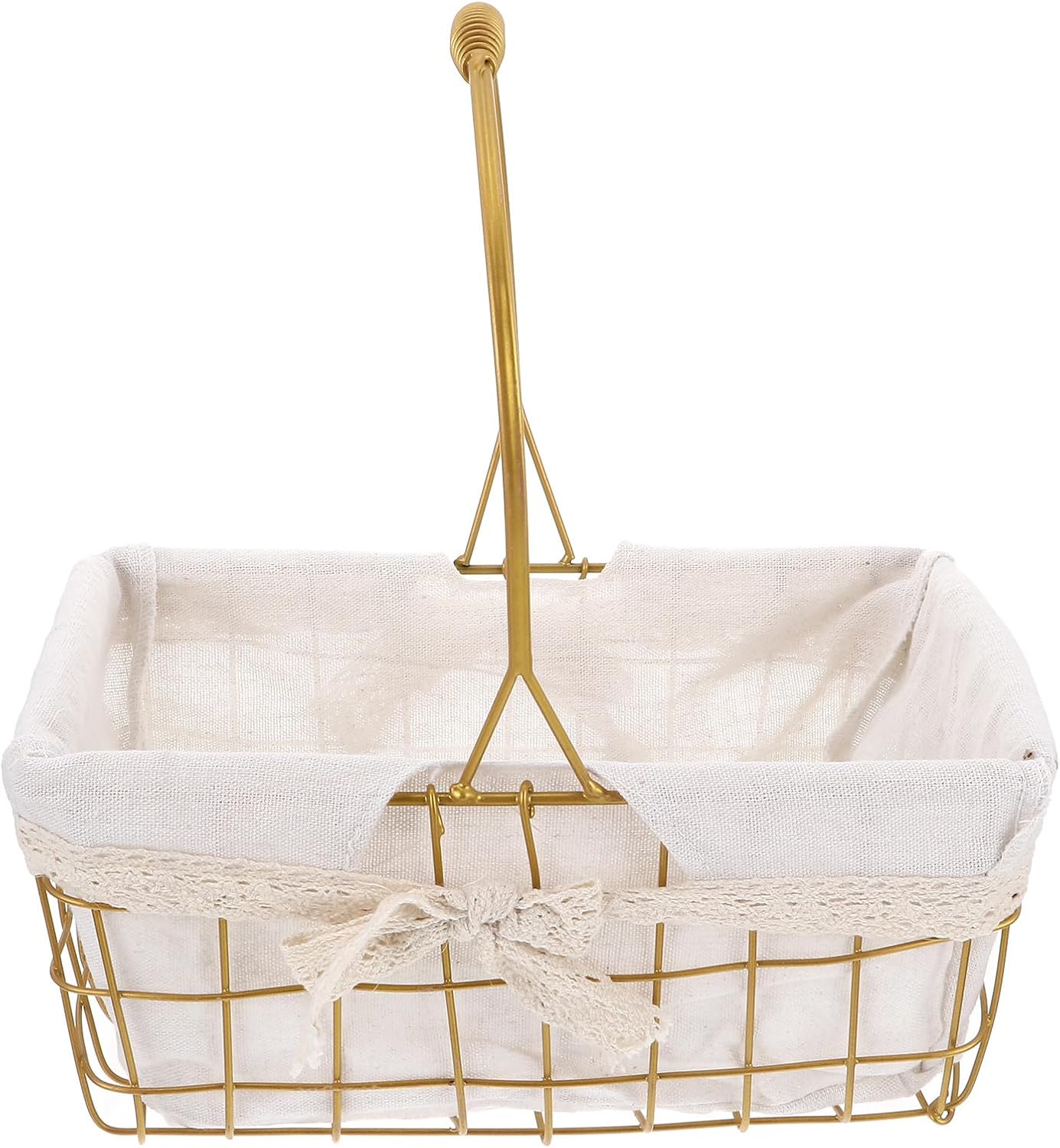 OSALADI Iron Storage Basket Large Rectangular Gold Metal Flower Basket with Handle for Home Organization and Shelf Storage