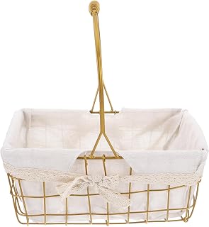 Artibetter Wrought Metal Handheld Large Rectangular Flower Storage Basket with Handle for Home Storage and Decorative Use
