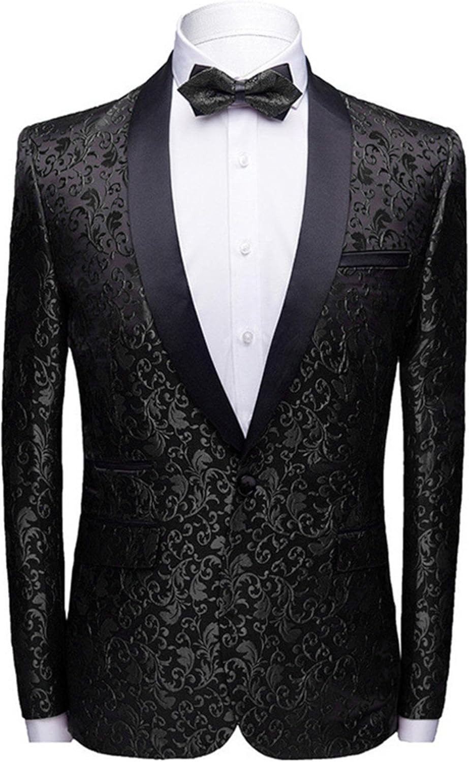 JEsilunmaMY Mens Stylish Floral Tuxedo Jacket Shawl Lapel Slim Fit Jacquard Suit Jacket Tuxedo Blazer for Wedding Prom Dinner