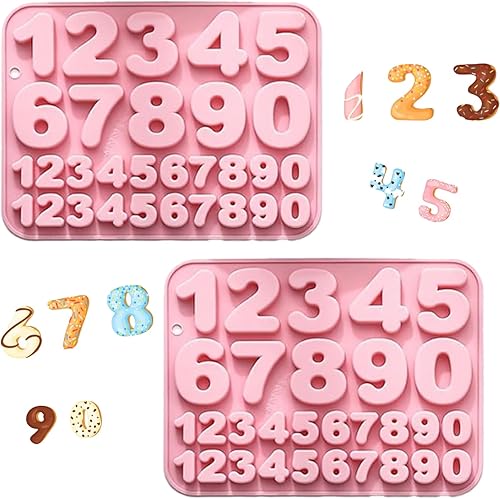 Paquete de 2 moldes de silicona para números, 30 cavidades, medianos y pequeños, de 0 a 9 dígitos para hornear, chocolate, dulces, cupcake, jabón,