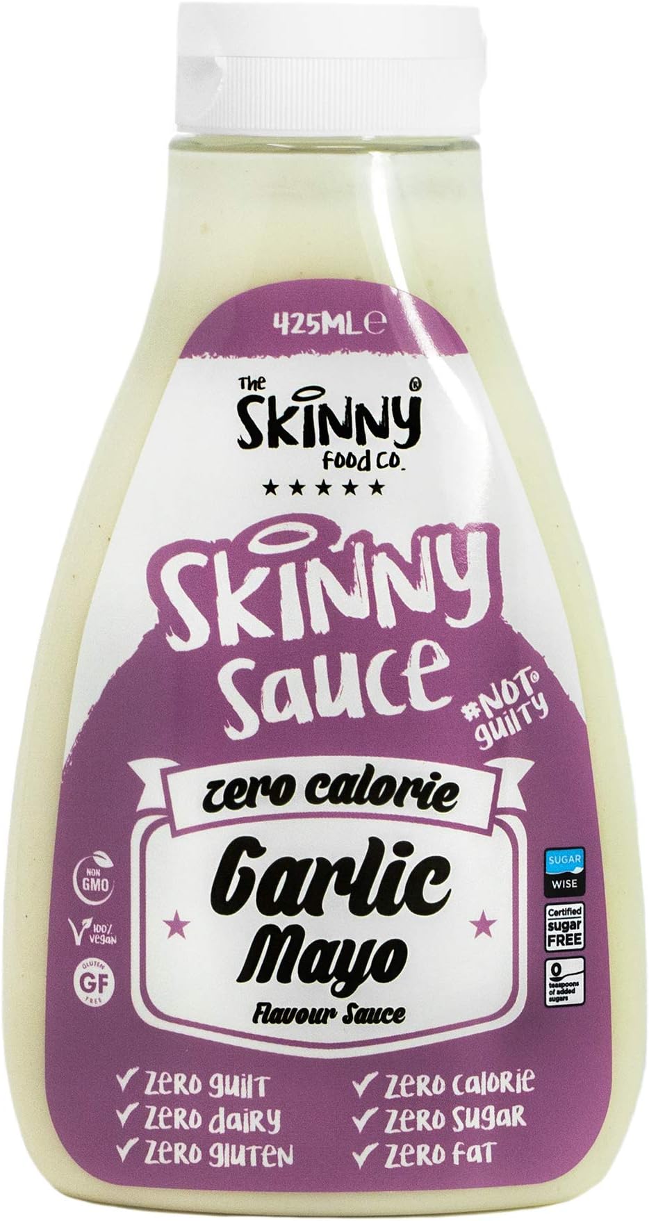 Skinny Food Co Sugar Free Garlic Mayo Sauce 425ml - Vegan & Keto-Friendly | Virtually Zero Calorie Sauce - Vegan & Keto-Friendly - Sugar Free Garlic Mayonnaise Sauce - Gluten Free