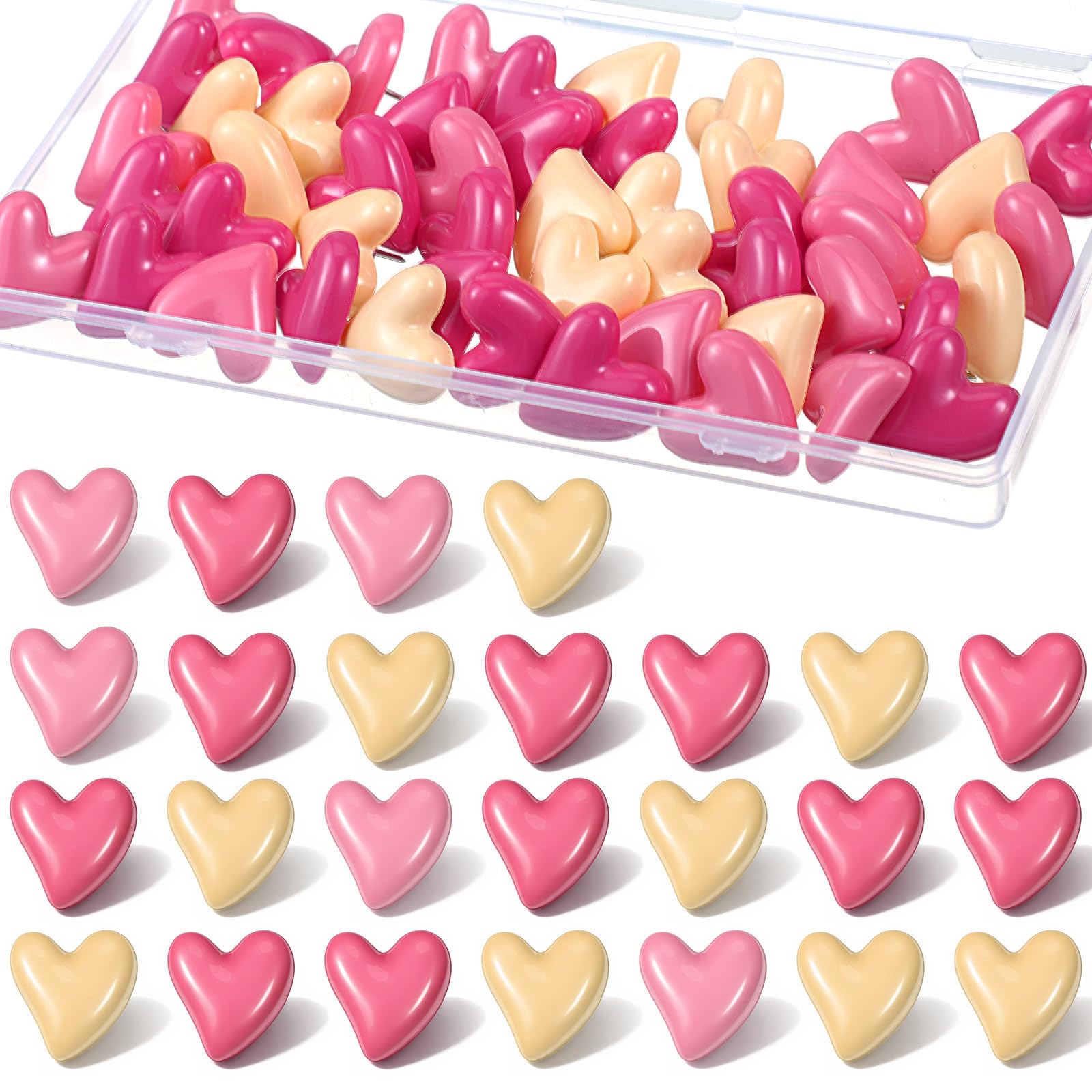 Heart Push Pins 50 Pcs, Decorative Thumb Tacks for Cork Board, Cute Pushpins for Bulletin Board Noticeboard Photo Walls Map Office Home Decorations