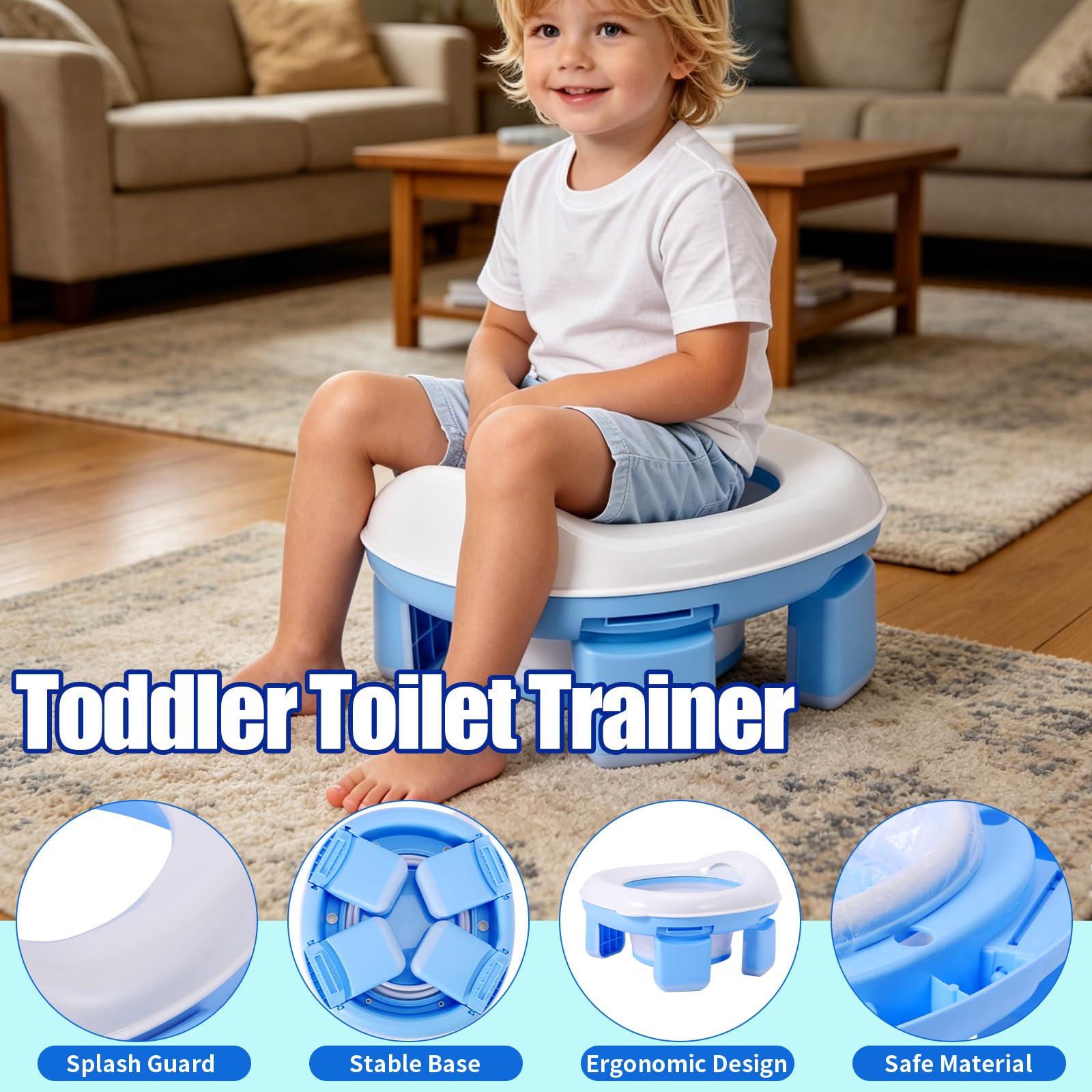 3-in-1 Töpfchen Kinder, Faltbarer Toilettensitz und Tragbares Reisetöpfchen mit Anti-Rutsch-Design, Einwegbeuteln und Reisetasche, Potty Training Toilette für Unterwegs, Auto, Reisen und Camping