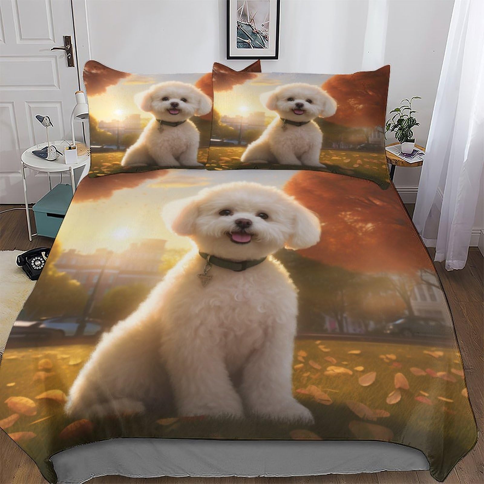 AASWDFR Bichon Frises Duvet Cover Microfiber Bedding Set 3pcs, 3D Quilt Cover&Pillowcase, Soft Comforter Cover for Men Woman Kids King(220x240cm)