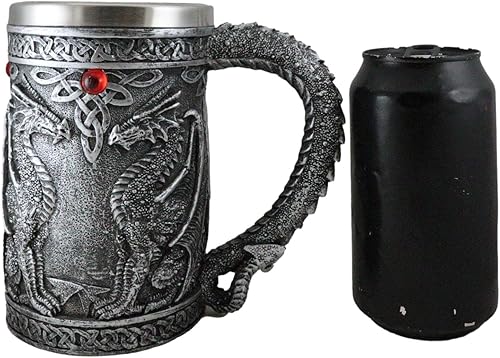 Miniatura 9 de Ebros Gift Taza de café grande de plata celta doble dragón fuego drakes cerveza Stein Tankard bebida taza 14oz