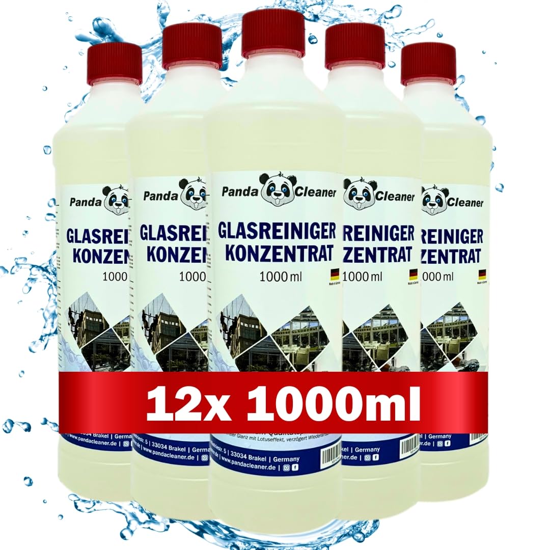 PandaCleaner Fenster Reinigungsmittel - 12x 1L Fensterputzmittel streifenfrei - Glasreiniger Profi - Bio Fensterreiniger Konzentrat für langanhaltende Sauberkeit (12x1000ml)