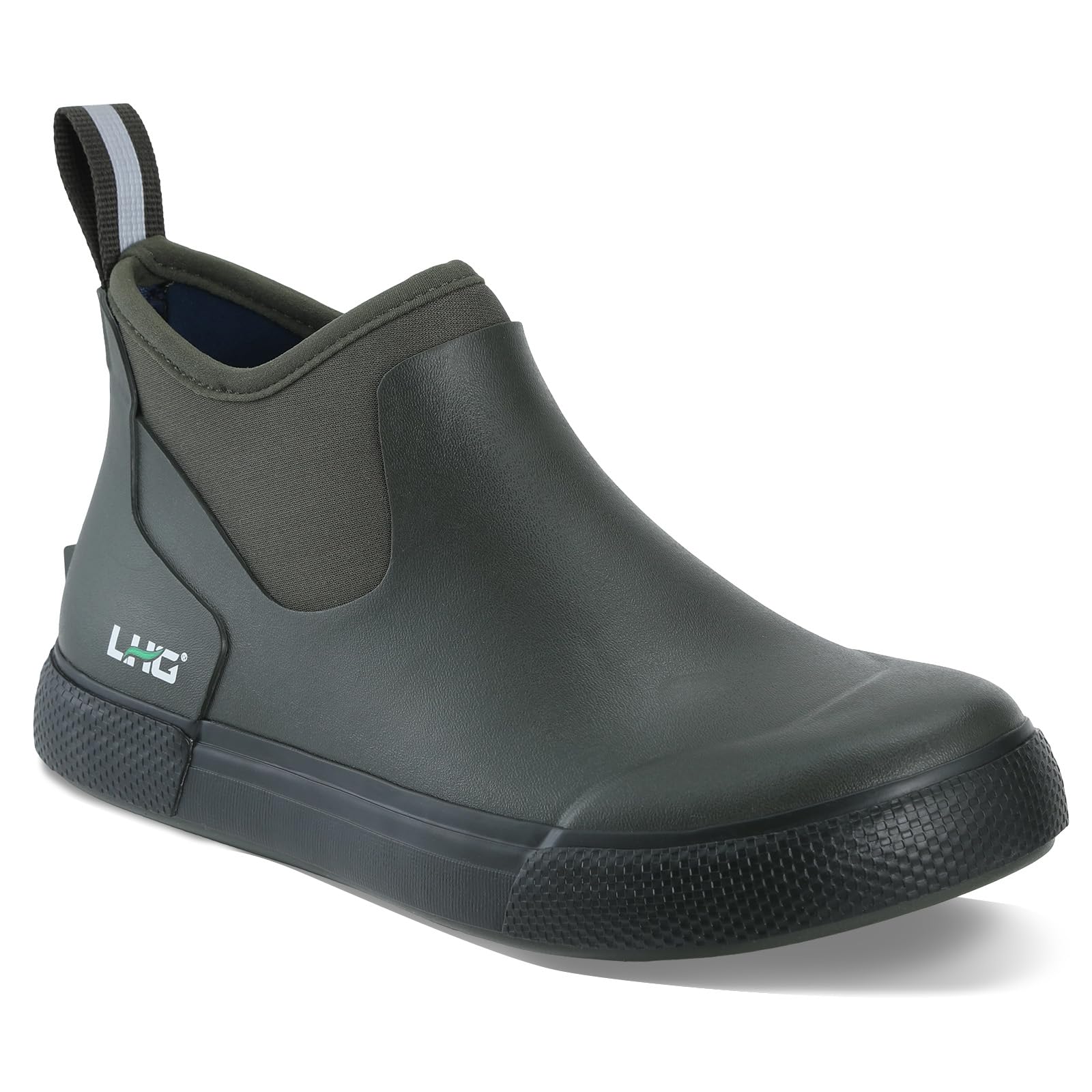 LHG Men's 6'' Ankle Deck Boots Saltwater Fishing Booties Waterproof Rubber Rain Boots High Traction