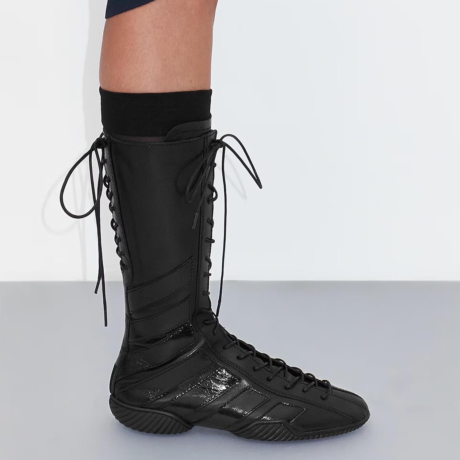 Womens Mid Calf Combat Boots Lace Up Vintage Flats Short Boots Strappy Sneakers Tall Boot