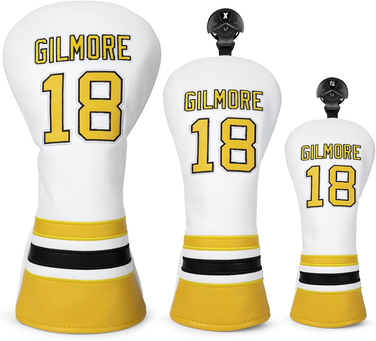 Golf Club Headcover 3 Wood Headcover Advanced Embroidery Gilmore Premium Leather Driver Fairway(FW) Wood Hybrid(UT) with Number Tags, Driver Fairway Wood Hybrid Cover