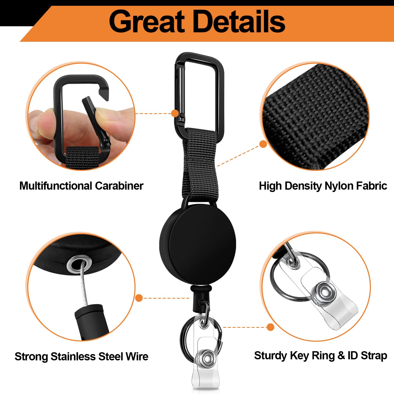 MNGARISTA Porta Badge Retrattile, Portachiavi A Moschettone Resistente