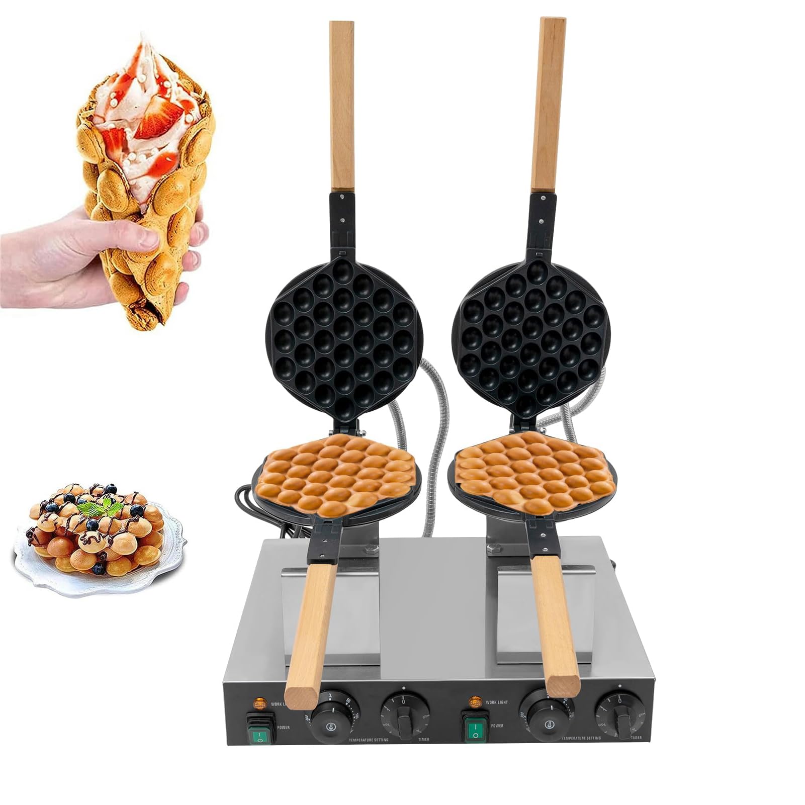 Bańka gofrownica z podwójną głowicą bubble wafel komercyjna nieprzywierająca gofrownica w stylu, gofry patelnia obracająca się 180 stopni maszyna do gofrów w kształcie jajek