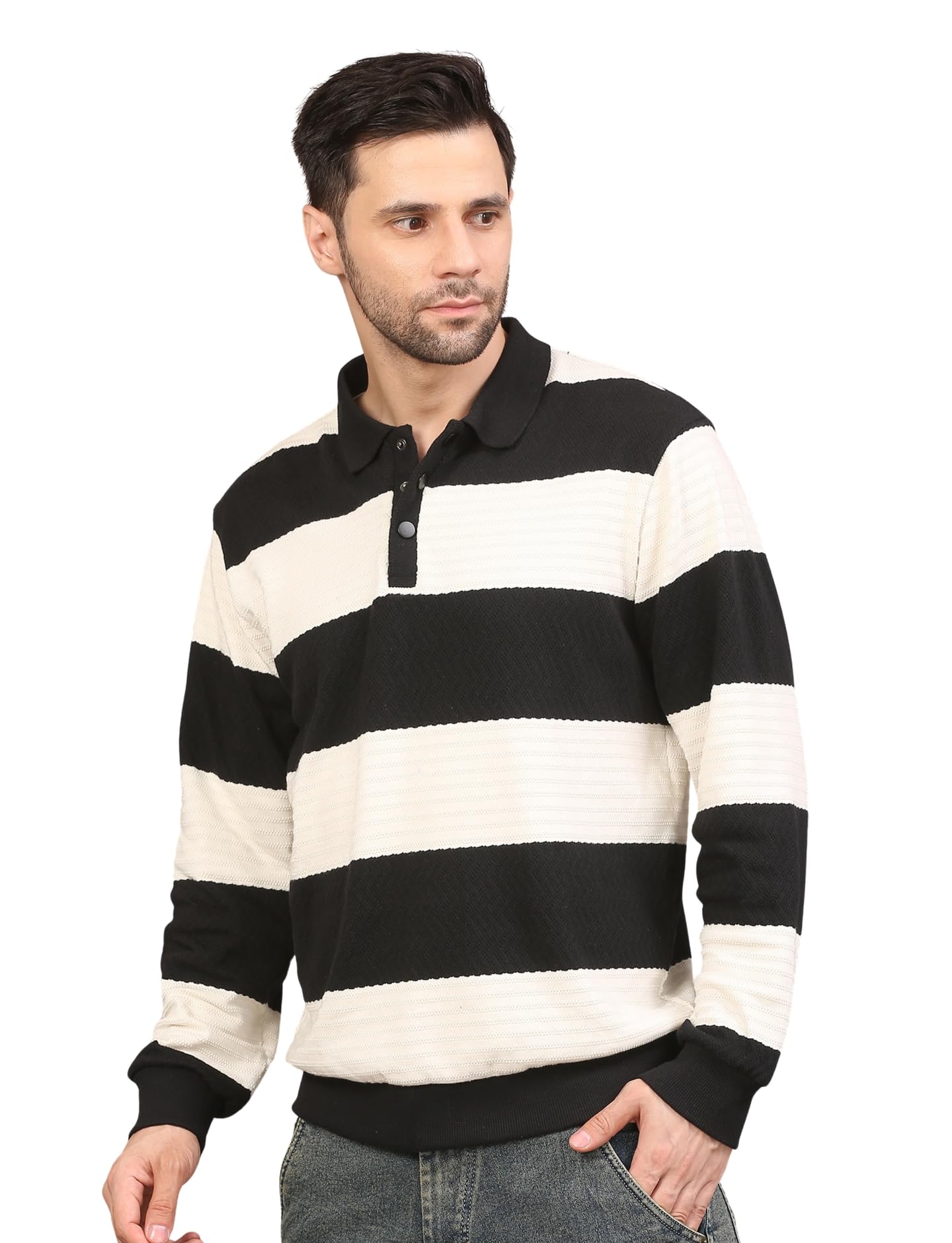 nexgen club Men’s Sweatshirt Full Sleeve Rib Collar Neck with Placket Colour Block Stripe Cotton Blend Winter Pullover Smart Casual Semi-Formal-picture-35