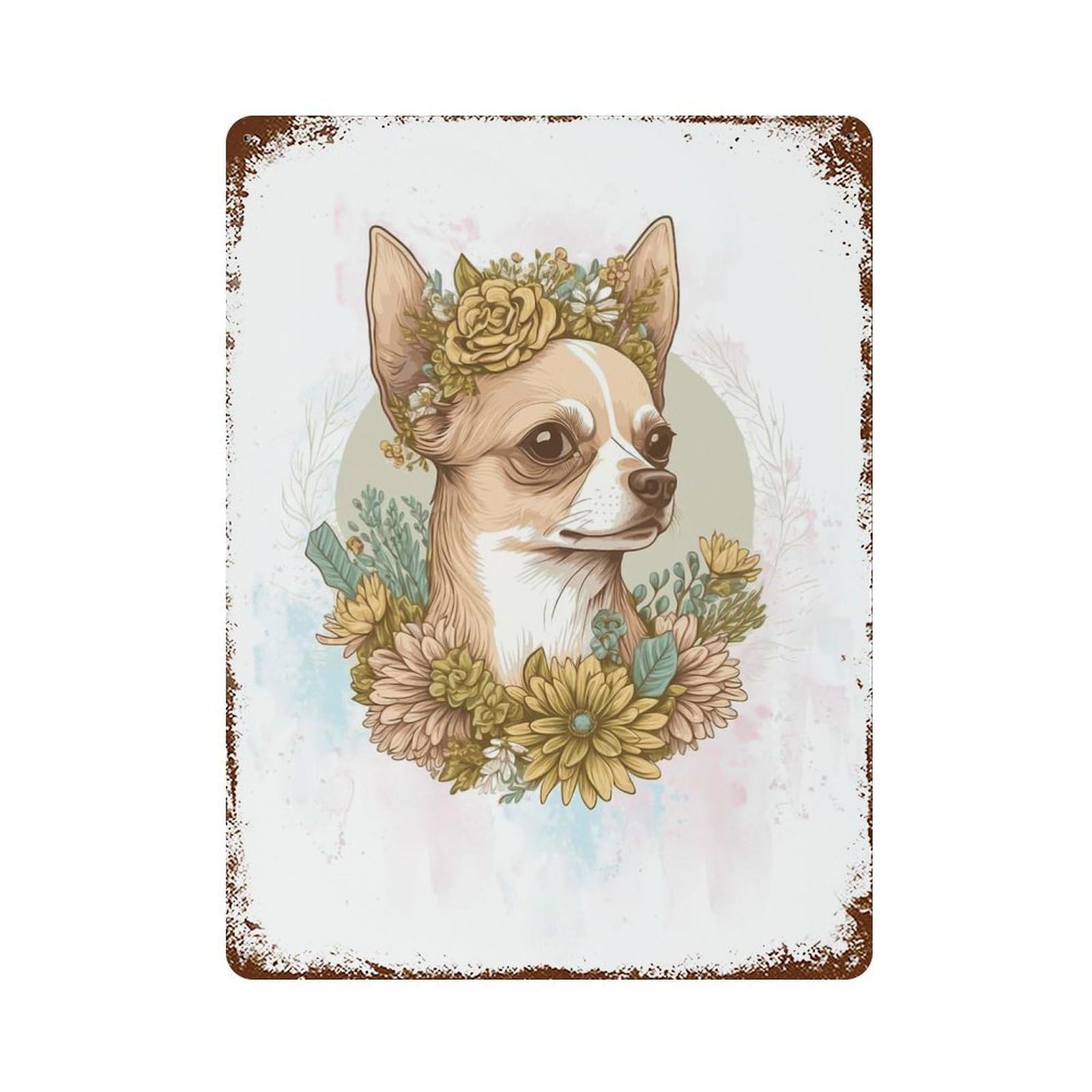 Watercolor Chihuahua Art Rust Effect Tin Sign 15.7"x11.8", Rustic Home Decor for Garage, Pub Or Kitchen