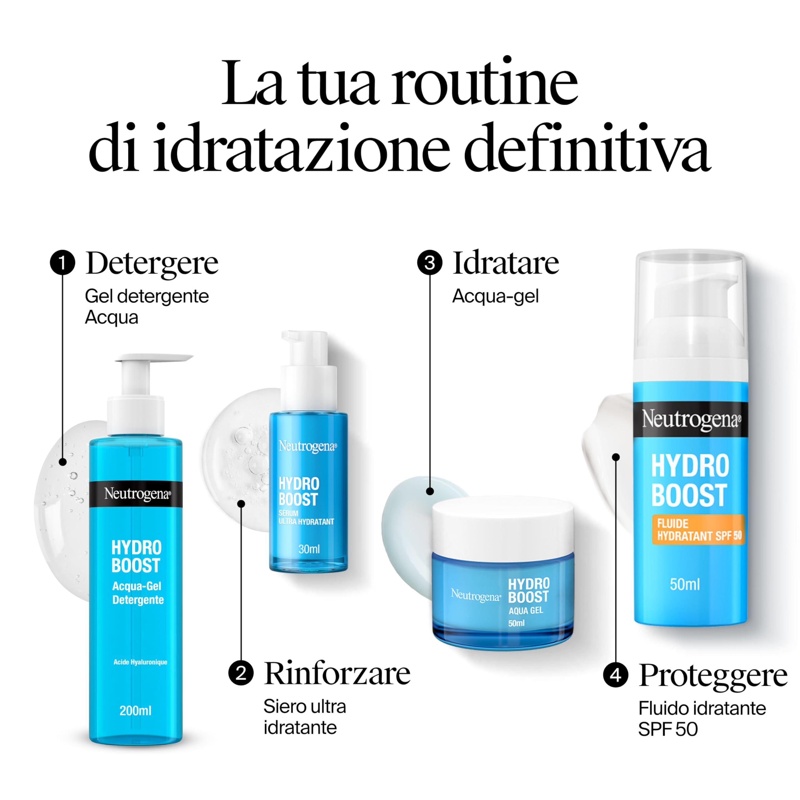 Neutrogena Hydro Boost Fluido Idratante SPF 50, Crema solare viso 50 con Acido Ialuronico, Niacinamide e Vitamina C, Crema viso SPF 50 in fluido, Protezione solare viso contro raggi UVA/UVB, 50 ml