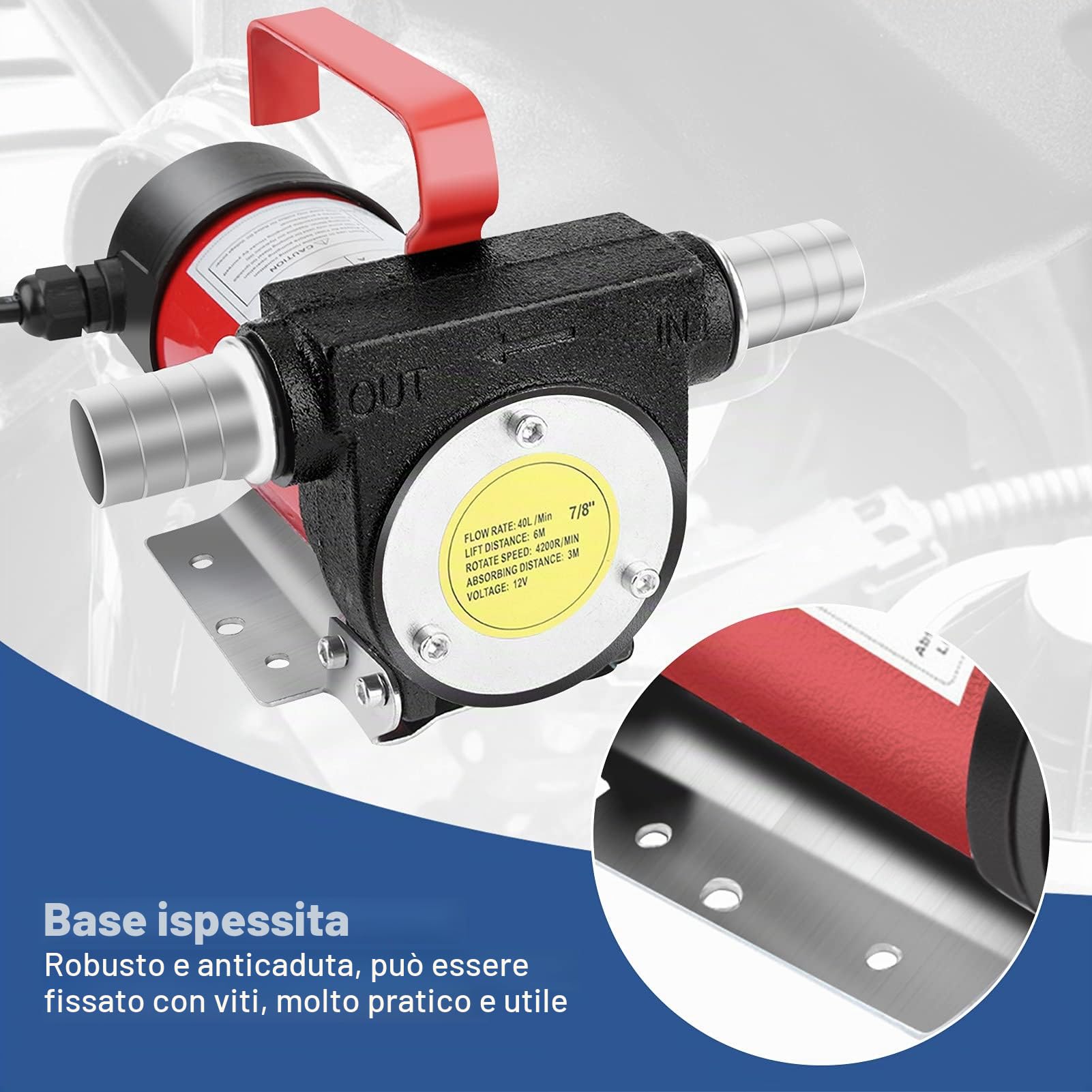 Pompa Gasolio 12V, 160W, 40L/min, Pompa di Trasferimento per Liquido Combustibile, per Veicoli Pesanti Camion