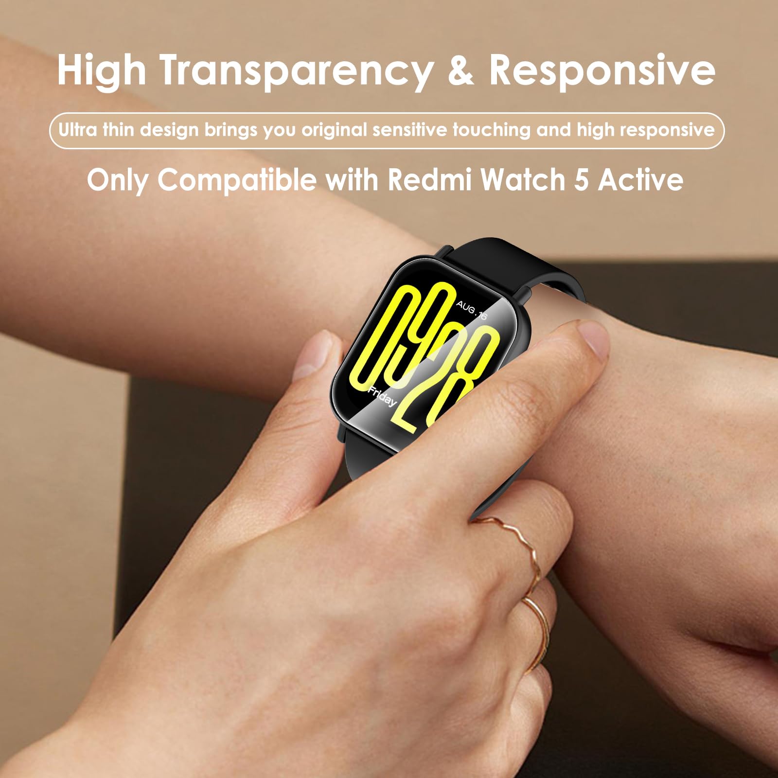 Hianjoo 6 sztuk folii ochronnej kompatybilnej z Xiaomi Redmi Watch 5 Active, nie nadaje się do 5/5 Lite, folia premium z pełnym pokryciem [odporna na zarysowania] [Anti-Shatter]