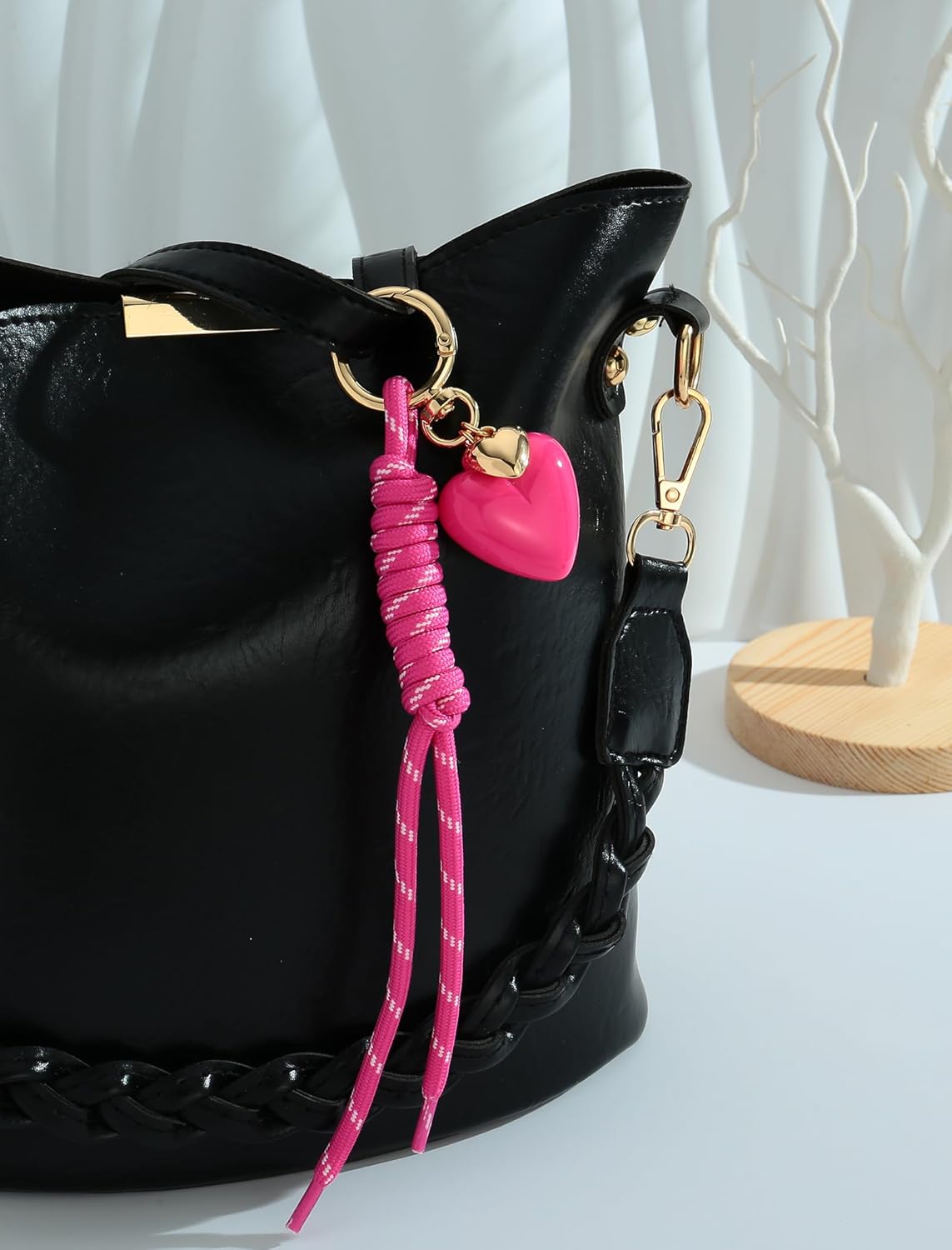 Heart Bag Charms for Backpacks Knot Rope Keychains Cute Heart Keychain Vintage Pink Keychains Purse Charms for Handbags Tote Bags Women Accessories - Image 5