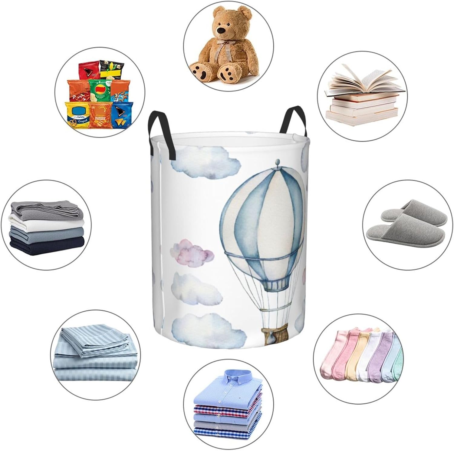 Hot Air Balloon Round Laundry Hamper Cute Storage Basket Toys Clothes Organizer Bin For Home Bathroom Bedroom Dorm Nursery, 62l