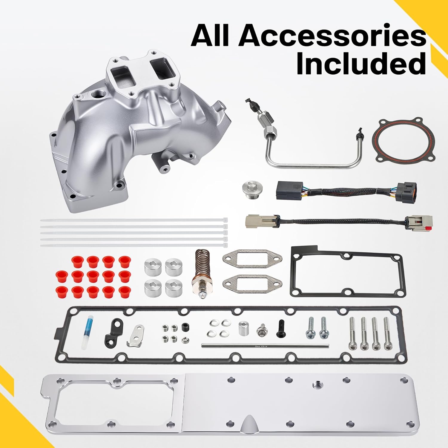 Intake Manifold Kit for 6.7L Cummins 2007-2012 Dodge Ram 2500/3500 Engine Aluminum Air Intake Horn Kit with Grid Heater Upgrade & Heating System, Silver