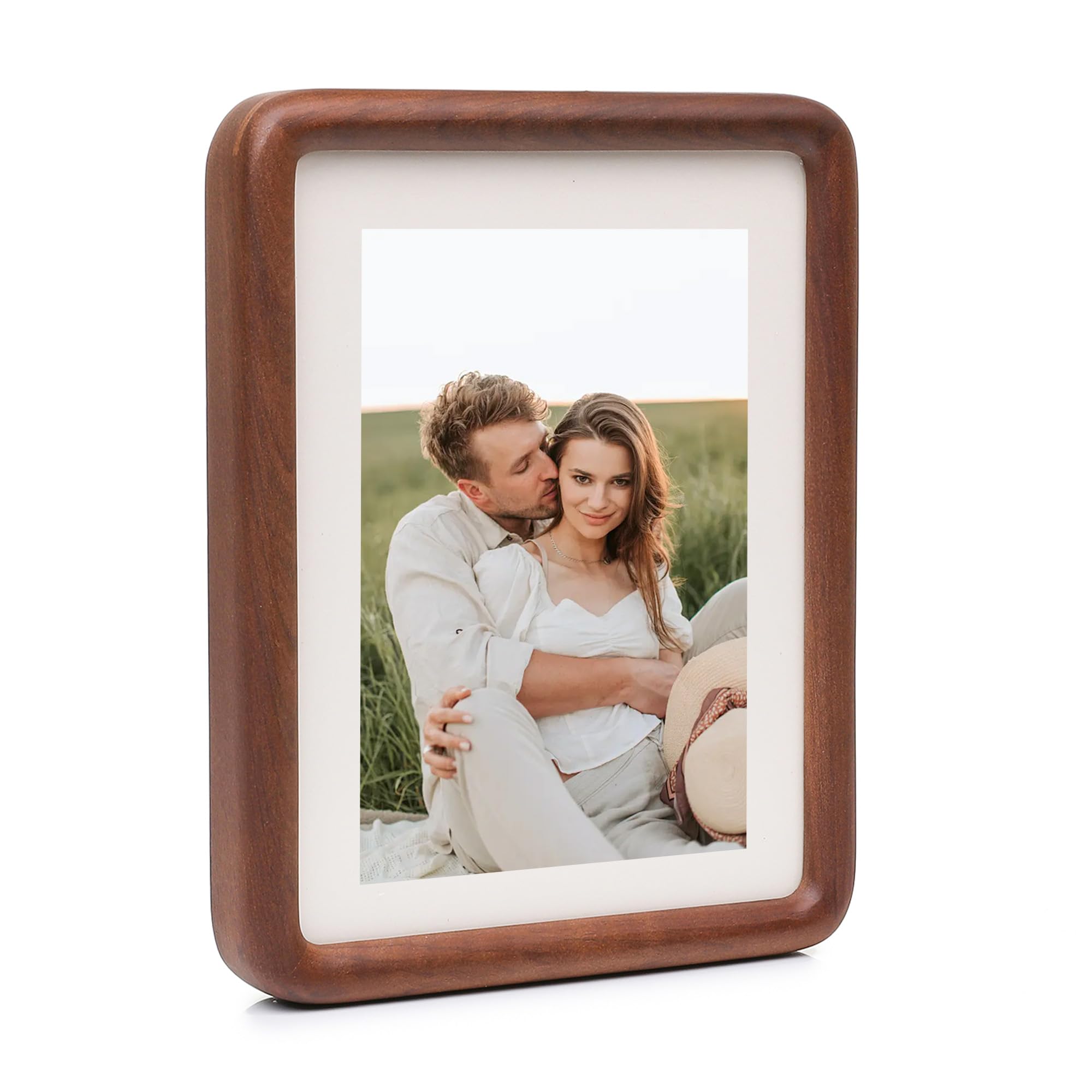 FFPMYF Picture Frame 27 x 22 cm for Wall and Table - Solid Beech Natural Wood - 10.6 x 8.6 Inches - with Stand and Wall Mounting (Walnut-10)