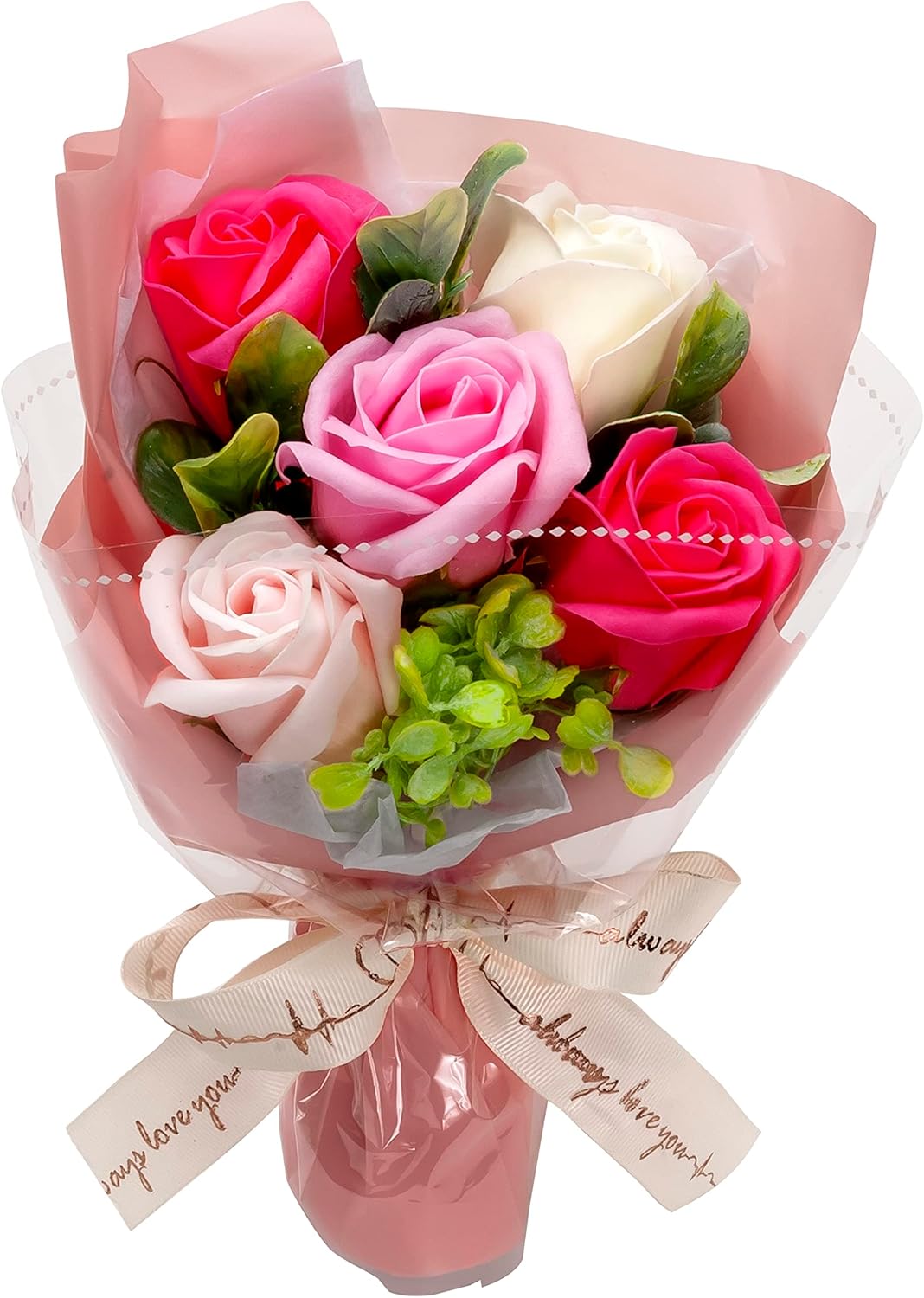 BIO フレグランスソープフラワー モナブーケ 紙袋入 お祝い 記念日 誕生日 発表会 ブライダル パーティー 送別会 プレゼント お中元 暑中見舞い (ピンク)