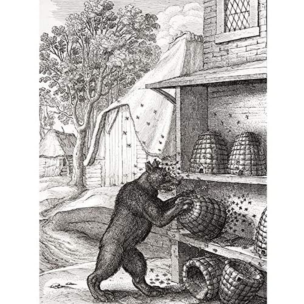 Artery8 Hollar The Bear And Honey Bees Aesop Illustration Unframed Wall Art Print Poster Home Decor Premium