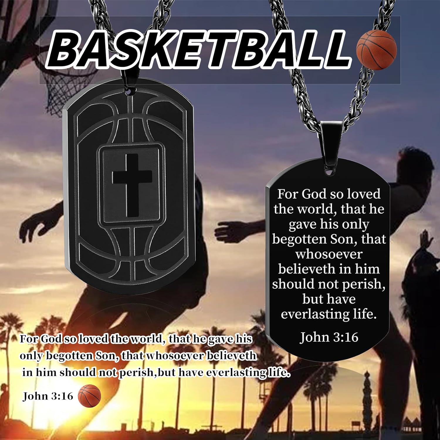 Easter Basket Stuffers - Basketball Bible Verse Cross Necklace for Men Stainless Steel Religious Gift Basketball Sports Jewelry Birthday Christmas Gifts for him Kids Boys Men Teens him Boyfriend dad - Image 4