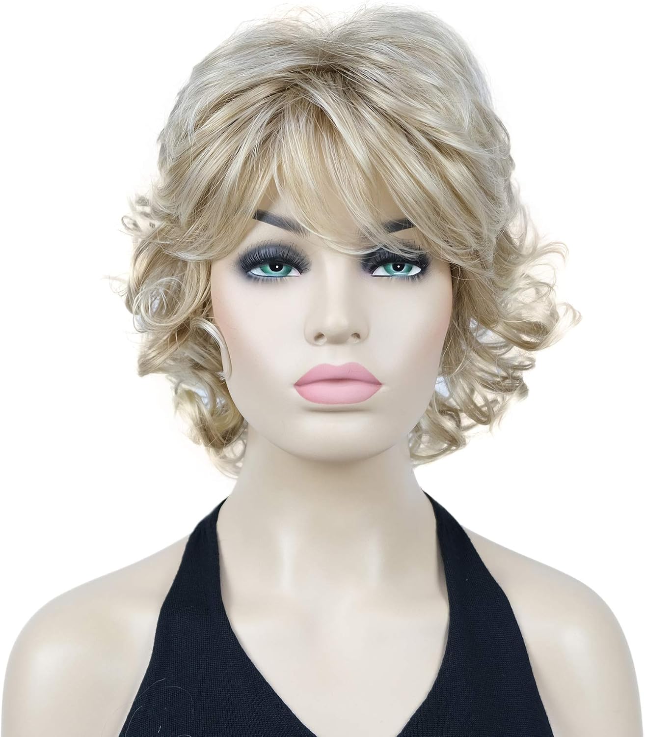 Lydell 12" Short Curly Wigs Soft Shaggy Layered Classic Cap Full Synthetic Wigs (15BT613 Blonde Mix), 12 inch