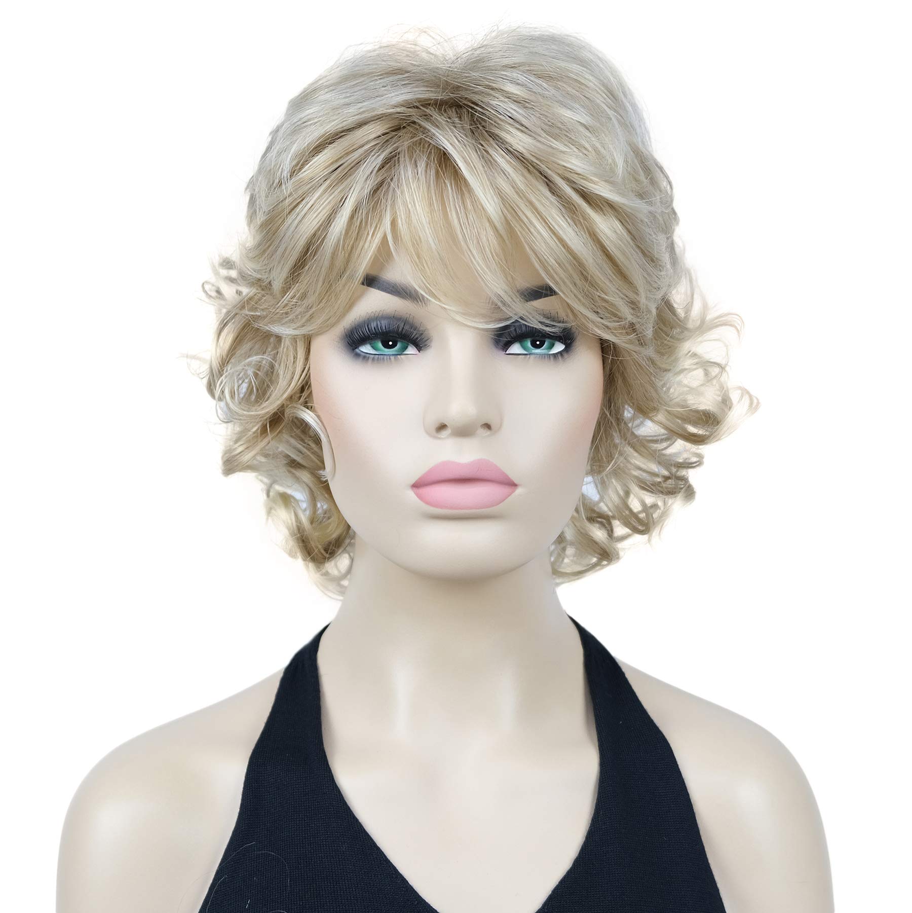 Lydell 12" Short Curly Wigs Soft Shaggy Layered Classic Cap Full Synthetic Wigs (15BT613 Blonde Mix)