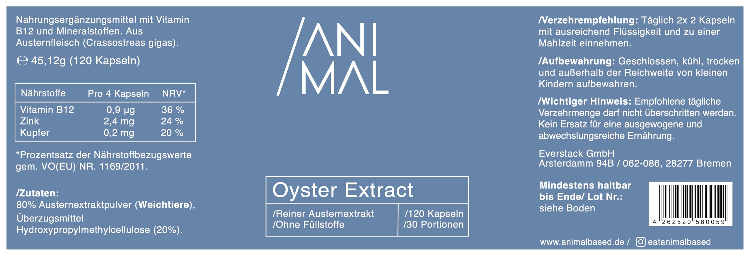 Oyster Extract – Austern Kapseln aus Irland, 120 Kapseln à 300 mg, natürliche Quelle für Zink, Kupfer & Vitamin B12, ohne Zusätze