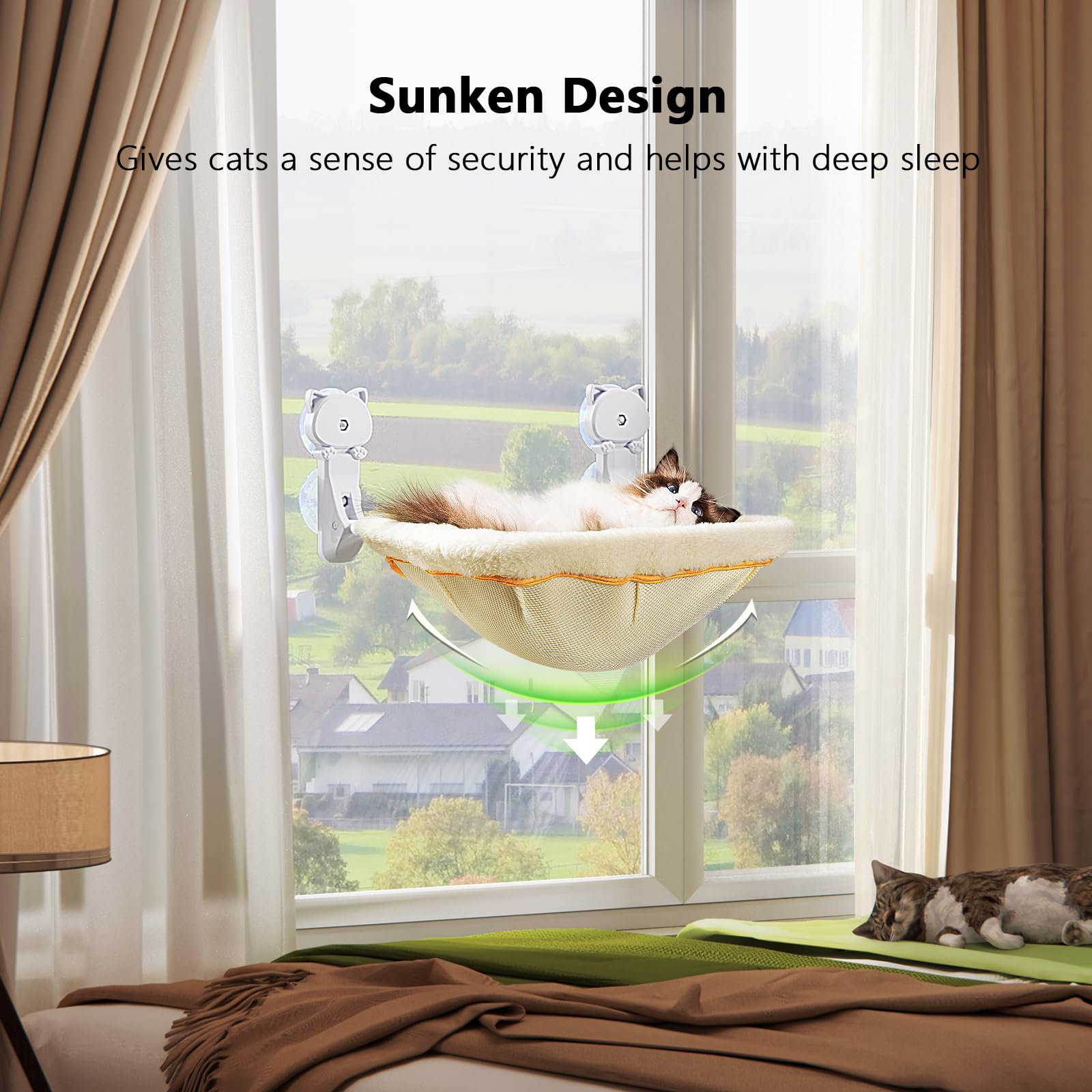 JUSNPOW - Percha para ventana de gato inalámbrica, cama plegable y estable de gran capacidad, hamaca transpirable para pasar el sol y escalar, soporta hasta 40 libras