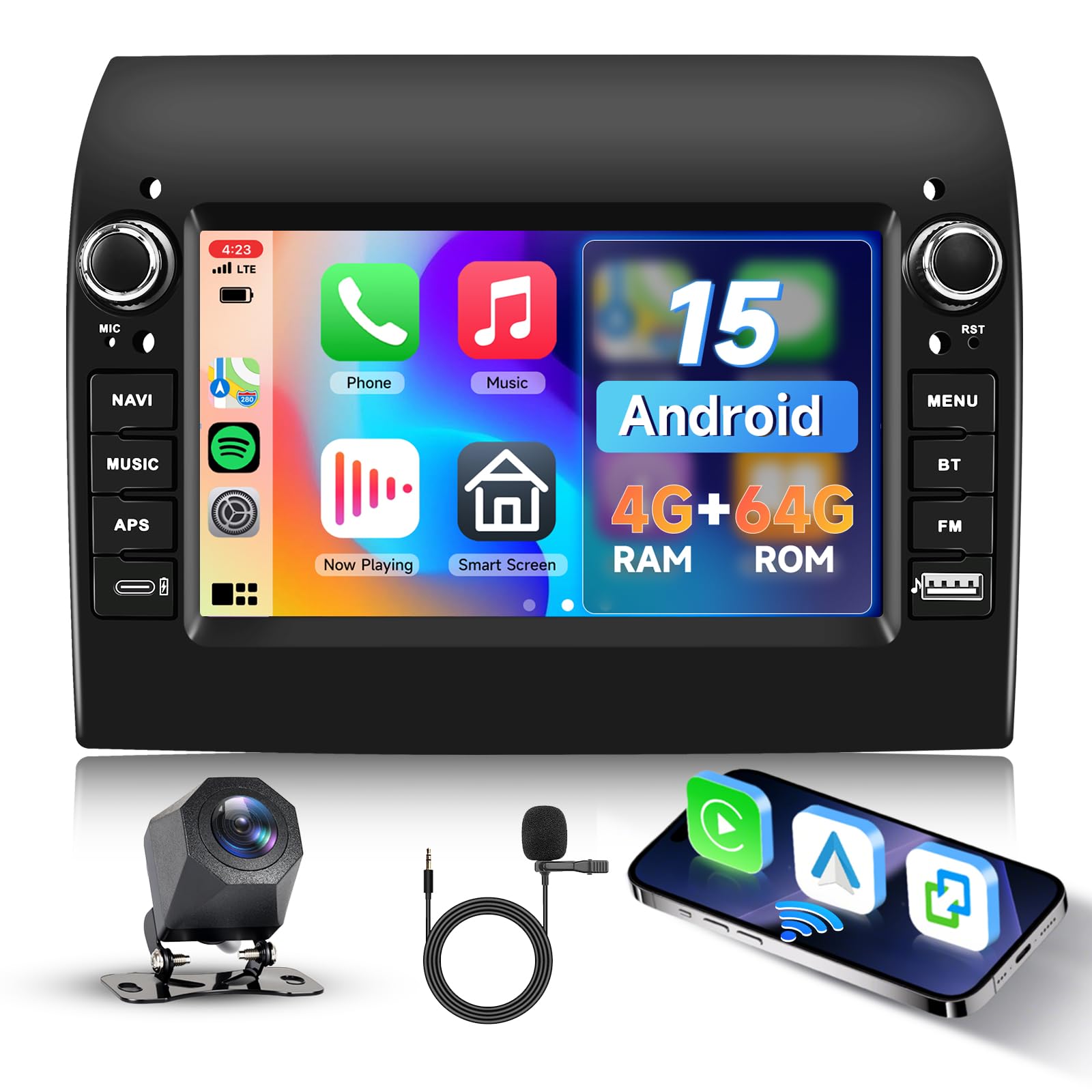 Hodozzy 4G+64G Android Autoradio für FIAT Ducato 2008-2015, Citroen Jumper/Peugeot Boxer 2011-2015 mit Wireless Carplay Android Auto, 7 Zoll Touchscreen 2 Din Radio Navi Bluetooth WiFi RDS Kamera
