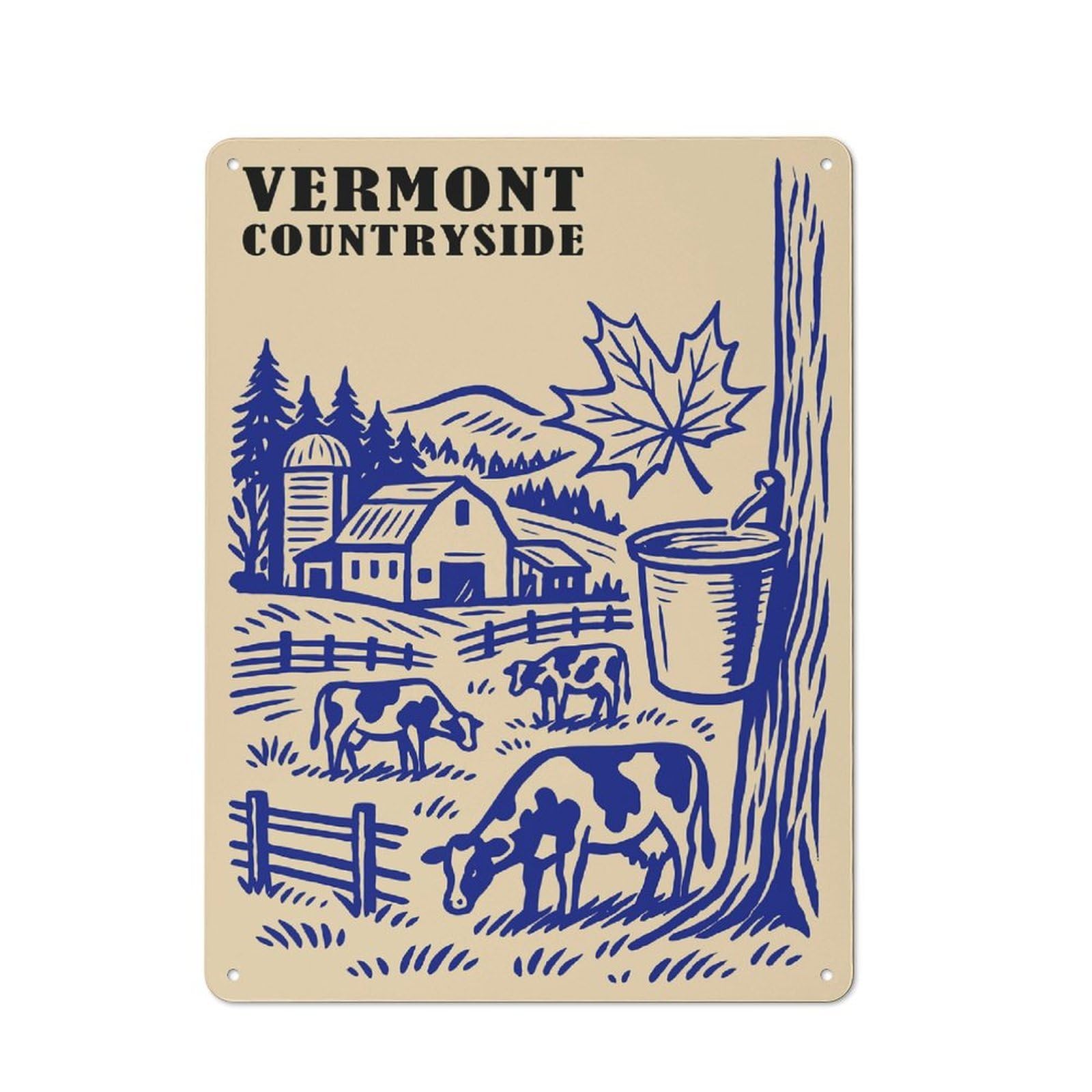 Junmoney Style-14 Vermont Countryside Farm Scene Rustic Tin Sign 40X30cm For Garden Room Or Summerhouse, For An Autumn Wall Display In Garden Room And Summerhouse