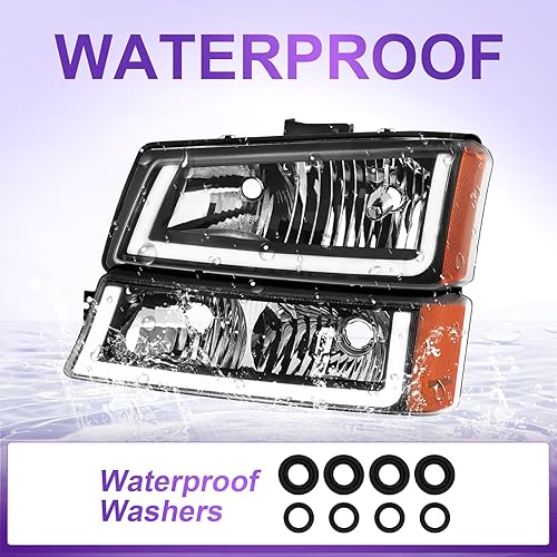 Miniatura 4 de Conjunto de faros delanteros LED DRL para Chevy SilveradoAvalanche 1500 1500HD 2500 2500 2500HD 350007 Classic, 03 04 05 06, no apto para cuerpo de