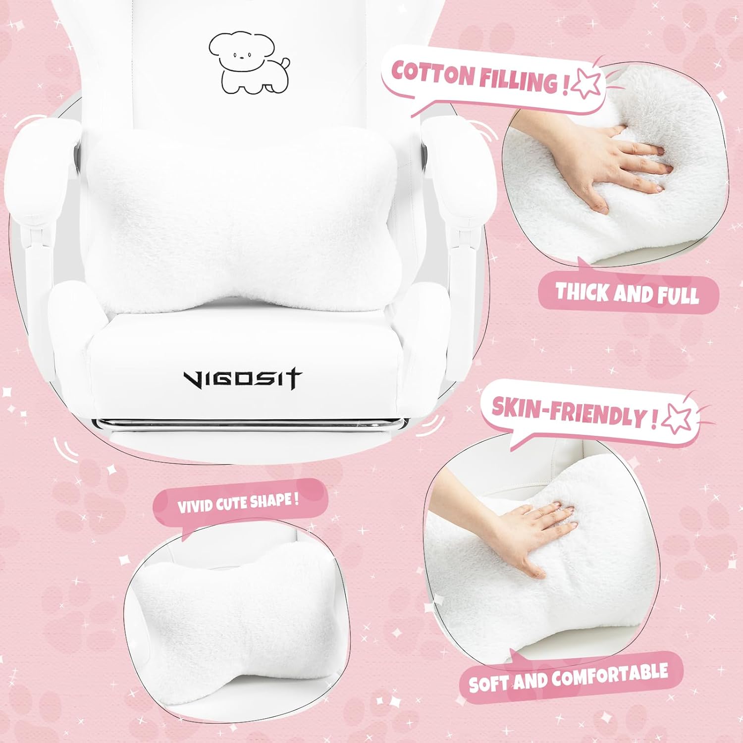 Cute Cat Gaming Chair with Paw Lumbar Cushion, Ergonomic Computer Chair for Girl with Footrest and Headrest, PC Video Gamer Chair for Girl Teen Woman (White)