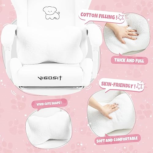 Miniatura 5 de Silla de juegos para perros blancos con reposapiés, ergonómica y bonita silla de jugador para niñas y mujeres, cómoda silla de computadora de