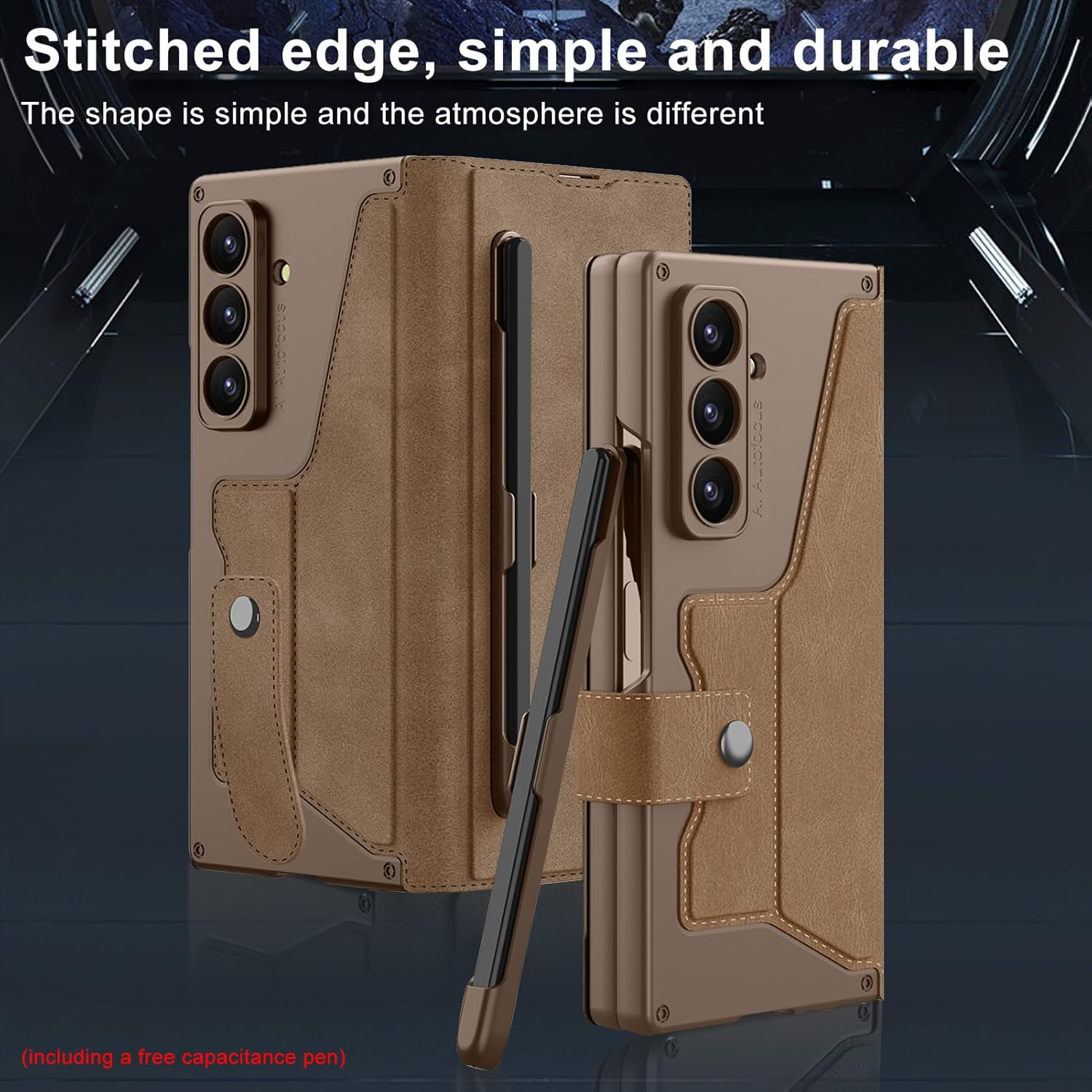 DEMCERT for Samsung Galaxy Z Fold 7 Case with [ Pen ], Armor Full Body Protective [Removable Pen Slot], Anti-Scratch Hard Slim Leather Bracket Case with Screen Protector (Brown) - Image 5