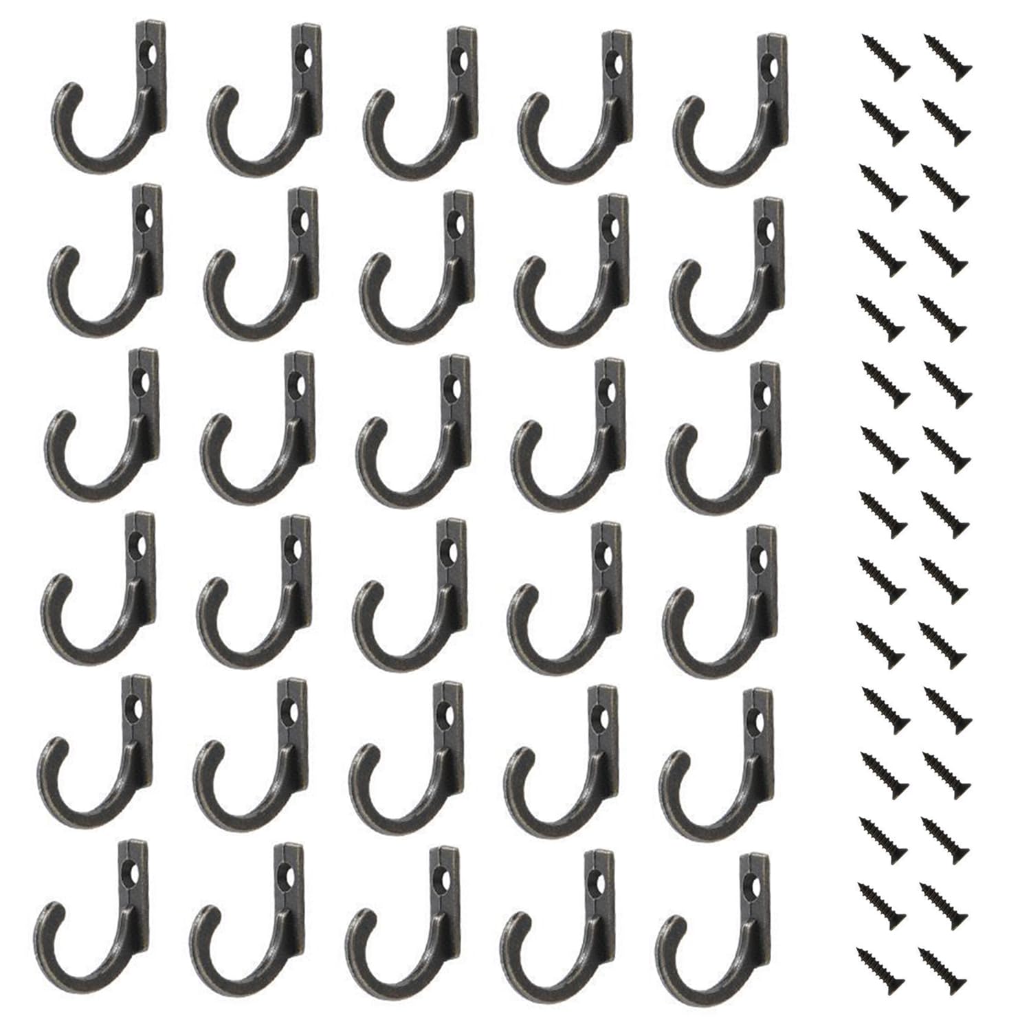 ZEACCT 30-Pack Antique Wall Hooks Set - Ornamental Vintage Hangers for Coats/Hats/Keys, Durable Metal Mounting Solutions with Rustic Charm (Towel/Bag Compatible)