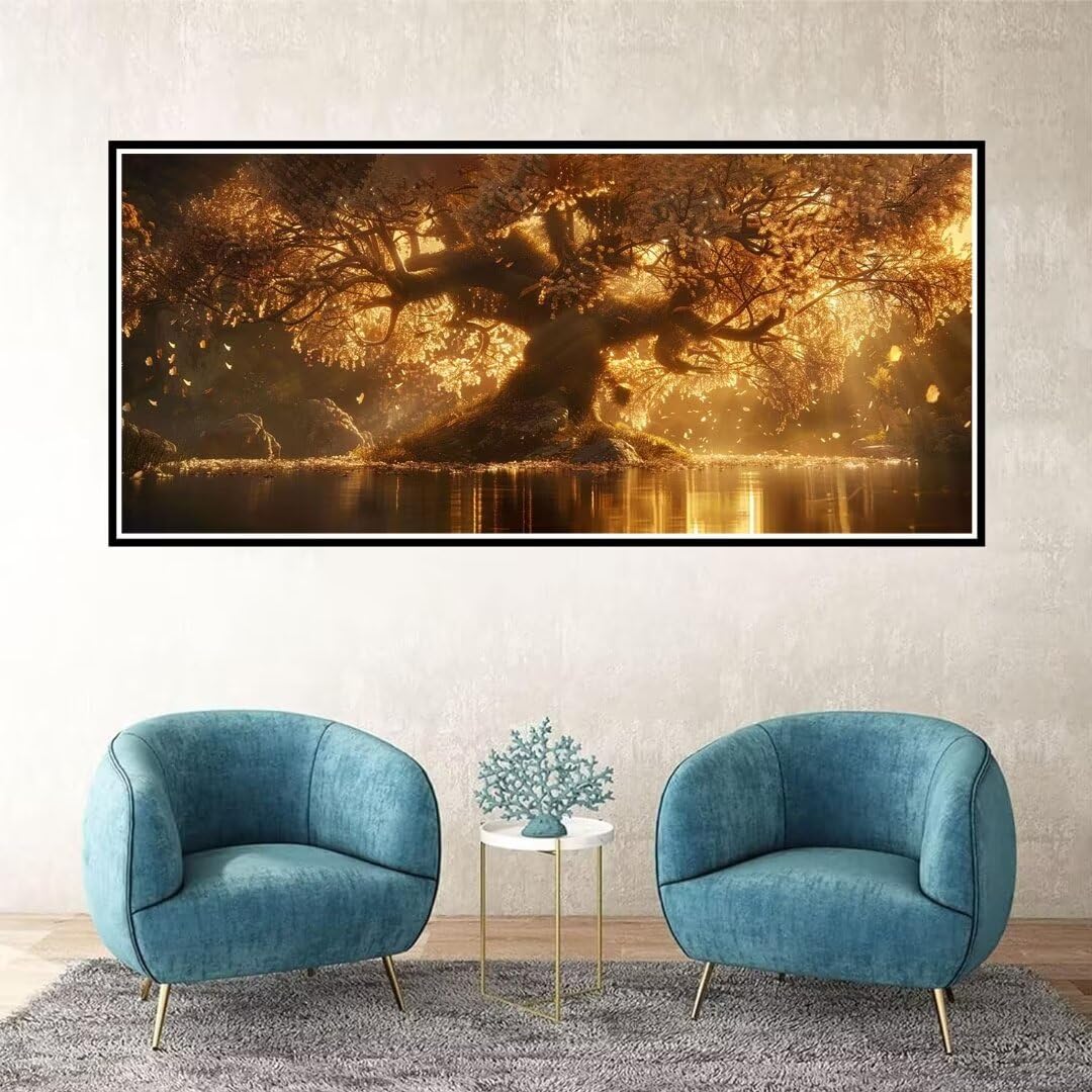 Baum Lebens Diamond Painting Groß XXL 60x140cm,5D Diamond Painting Sonnenuntergang,Full Diamond Painting Runden Steine Bastelset Erwachsene,Malen Nach Zahlen Diamond Painting Geschenk Zimmer Deko M-8