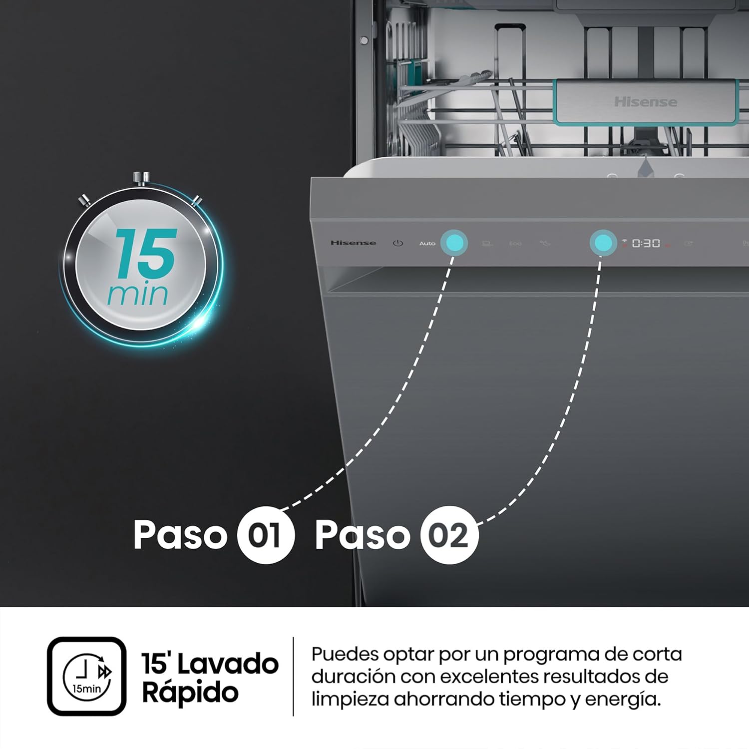 Lavastoviglie Hisense HS673A90X Lavaggio rapido in 15 minuti