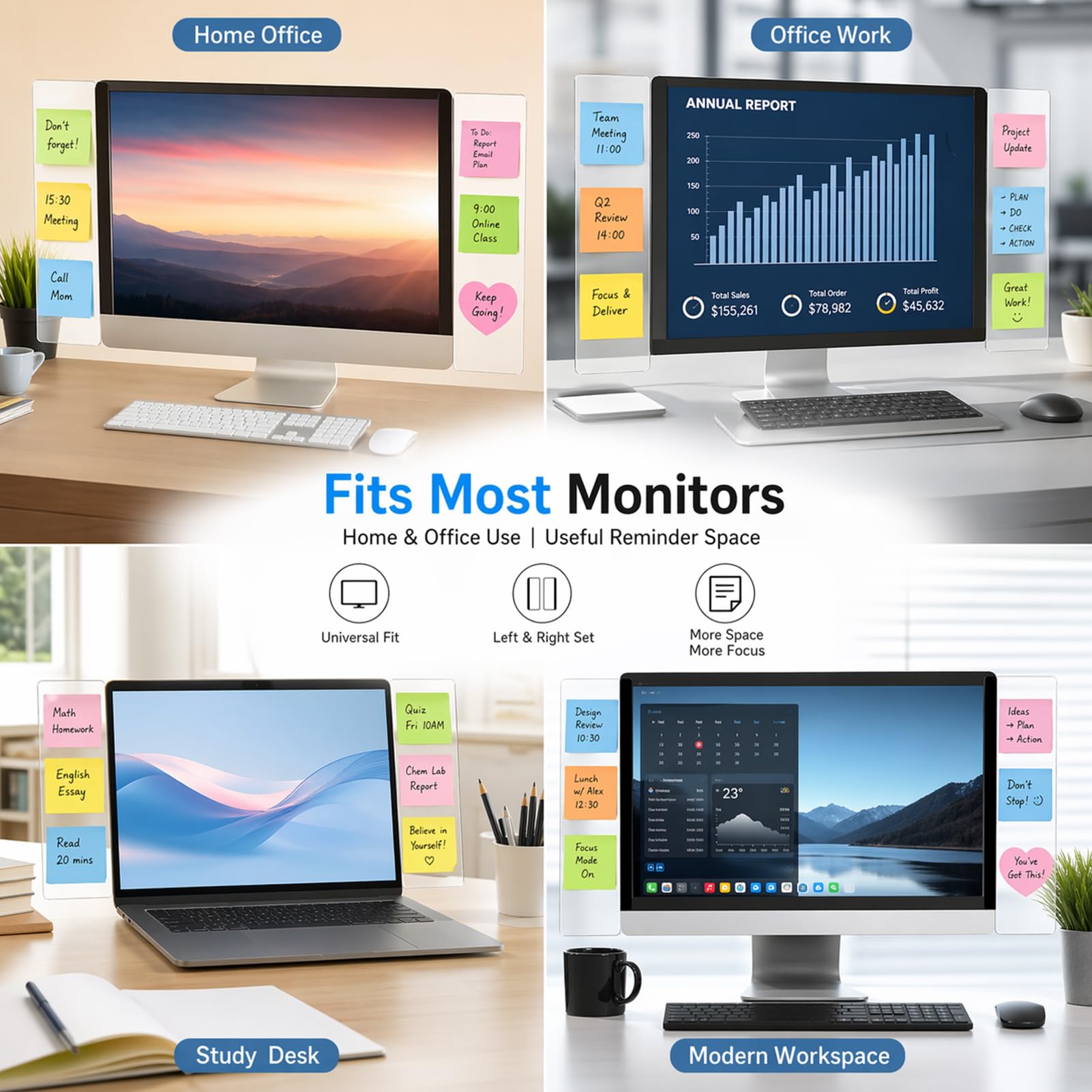 2 Stück Memoboard,Büro-Schreibtisch-Zubehör, Monitor, Computer-Nachrichtentafel, Bürobedarf Für Damen/Herren, Computer-Haftnotizenhalter