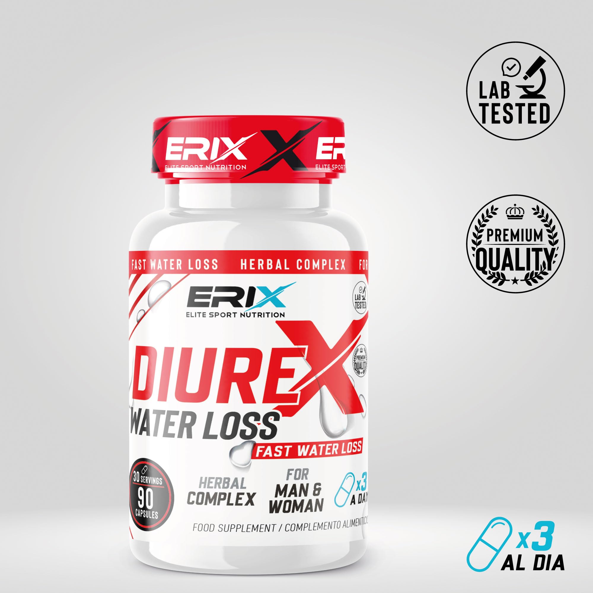 ERIX Nutrición Water Loss [Pack de 2] - Diurético Natural de Alta Potencia - Elimina Retención de Líquidos y Define - 13 Extractos Vegetales + L-Tirosina - 180 Cápsulas