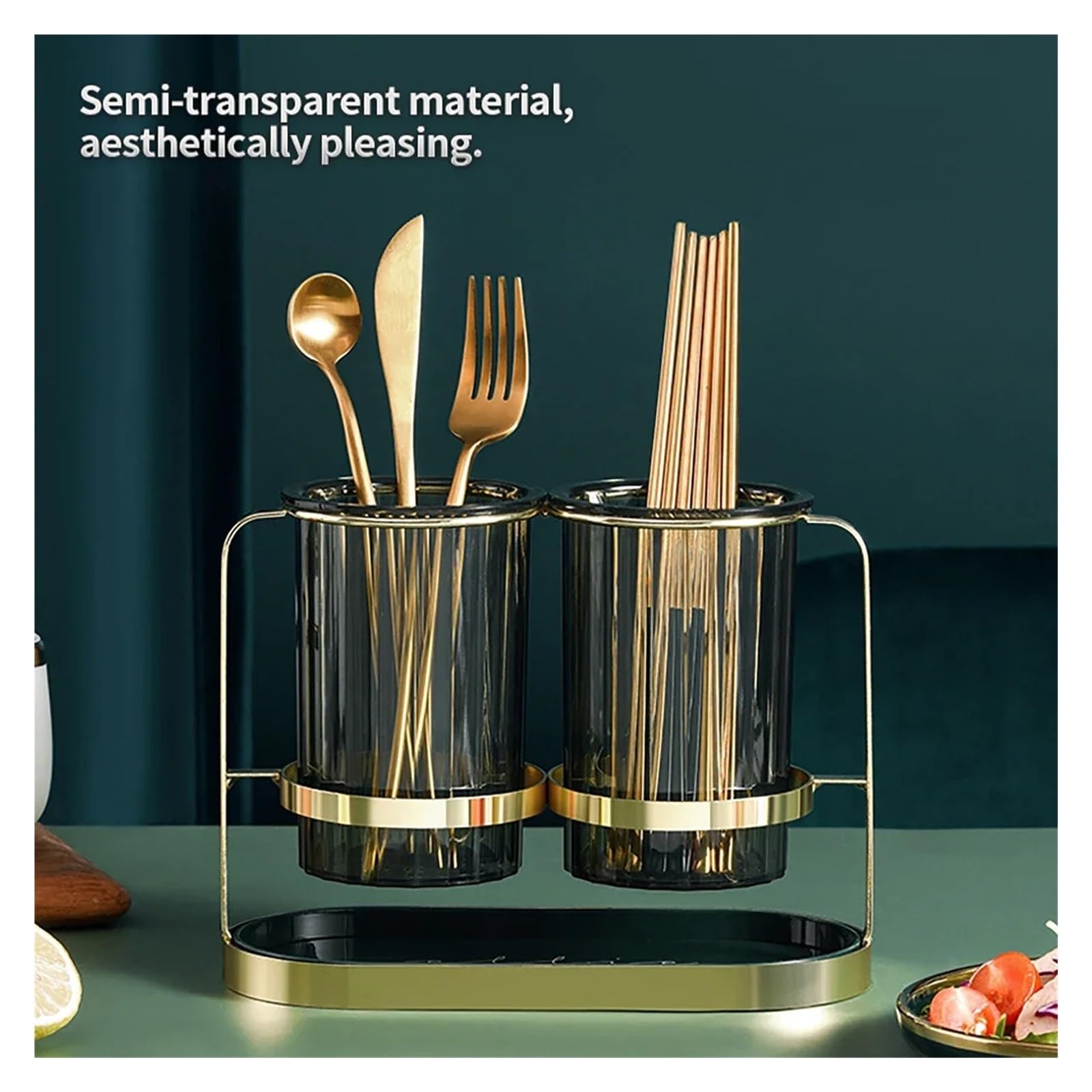 Support de baguettes vert foncé, égouttoir cuisine, couverts en acier inoxydable épais, rangement simple et facile à nettoyer(Green)