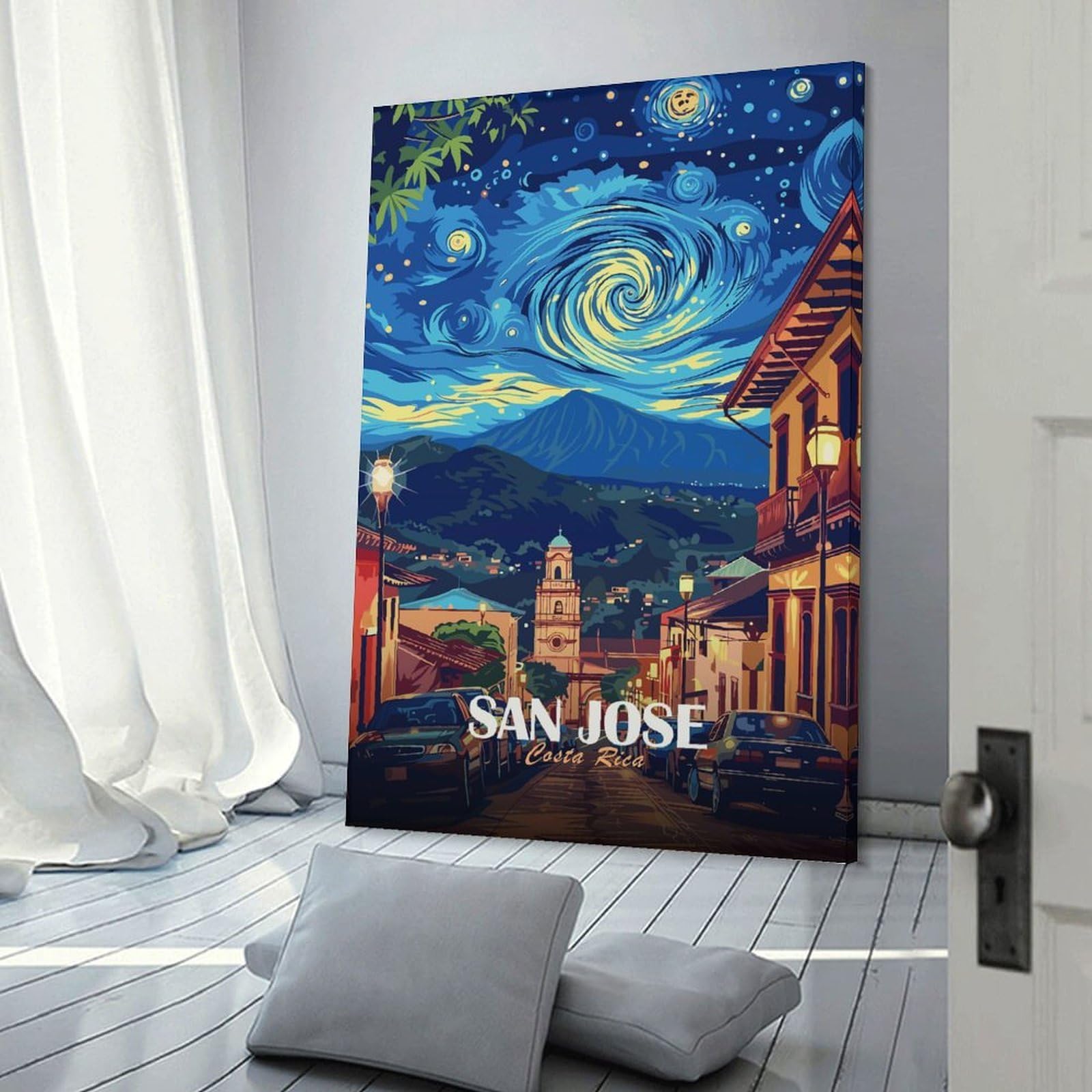 Junmoney San Jose Costa Rica Nightscape Art Wall Art Print, 12x18inch(30x45cm), for Study, Office Or Focused Interiors, Home Office Artwork with Decorative Appeal