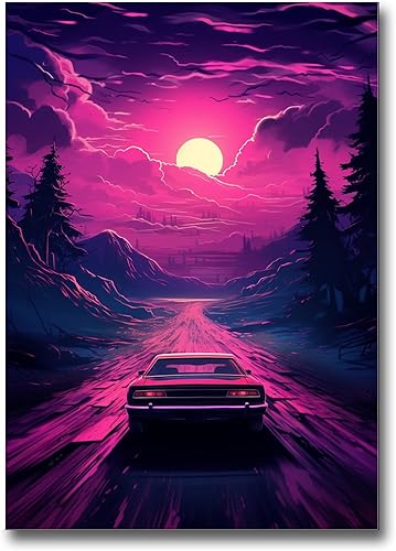 Unique Synthwave Style Retro Art, 80s style art, framed poster print, guest room art, cool living room art, Home Decoration, poster