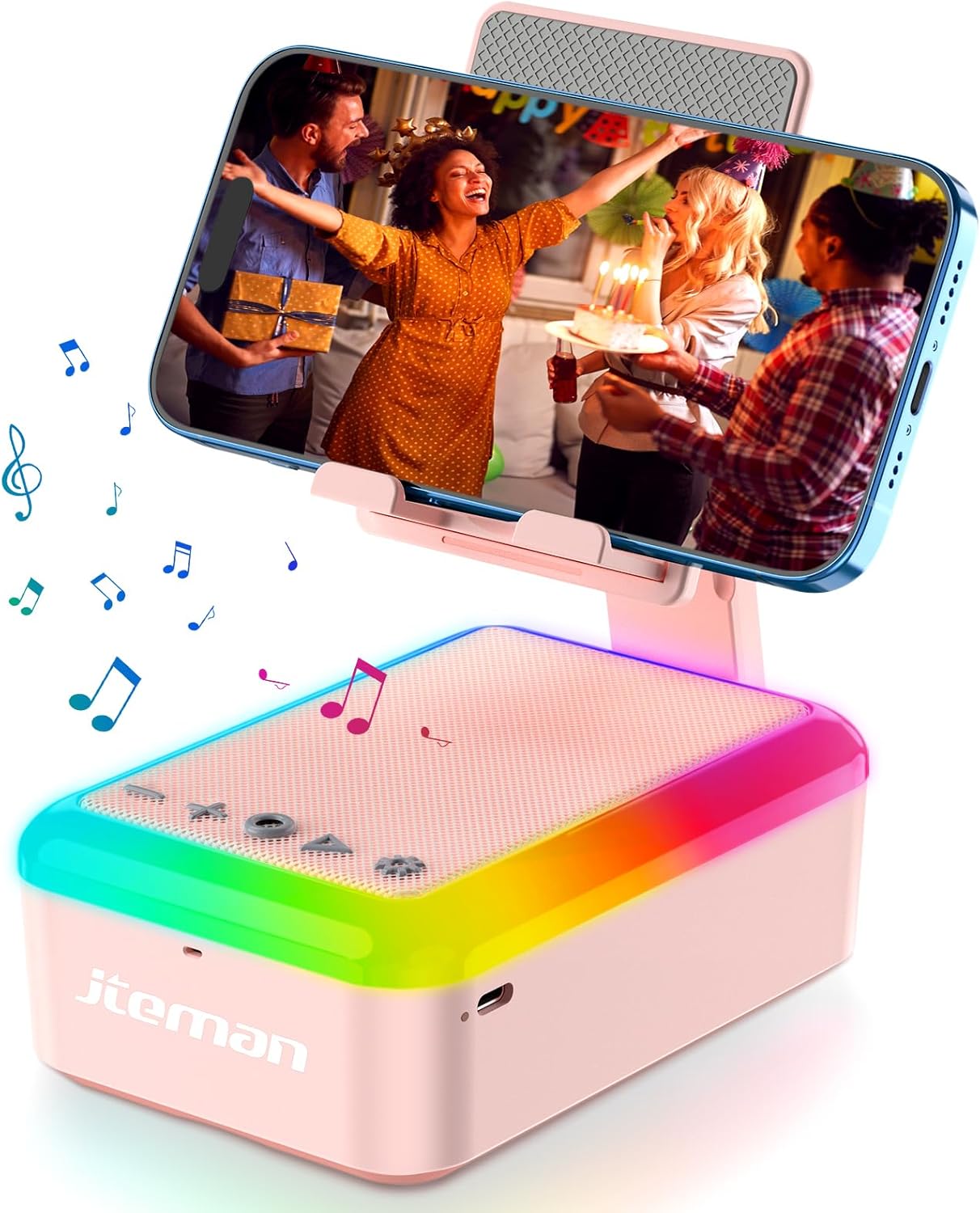 JTEMAN Gifts for Men Women, Cell Phone Stand with Bluetooth Speaker and Light, Portable Lanyard, Cool Tech Gifts for Dad Mom Husband, Unique Birthday Gift Ideas Black