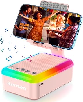 JTEMAN Cell Phone Stand with Bluetooth Speaker and Light, Portable Lanyard, Cool Tech Gifts for Wife Mom Women Men, Unique Birthday Gift Idea Pink