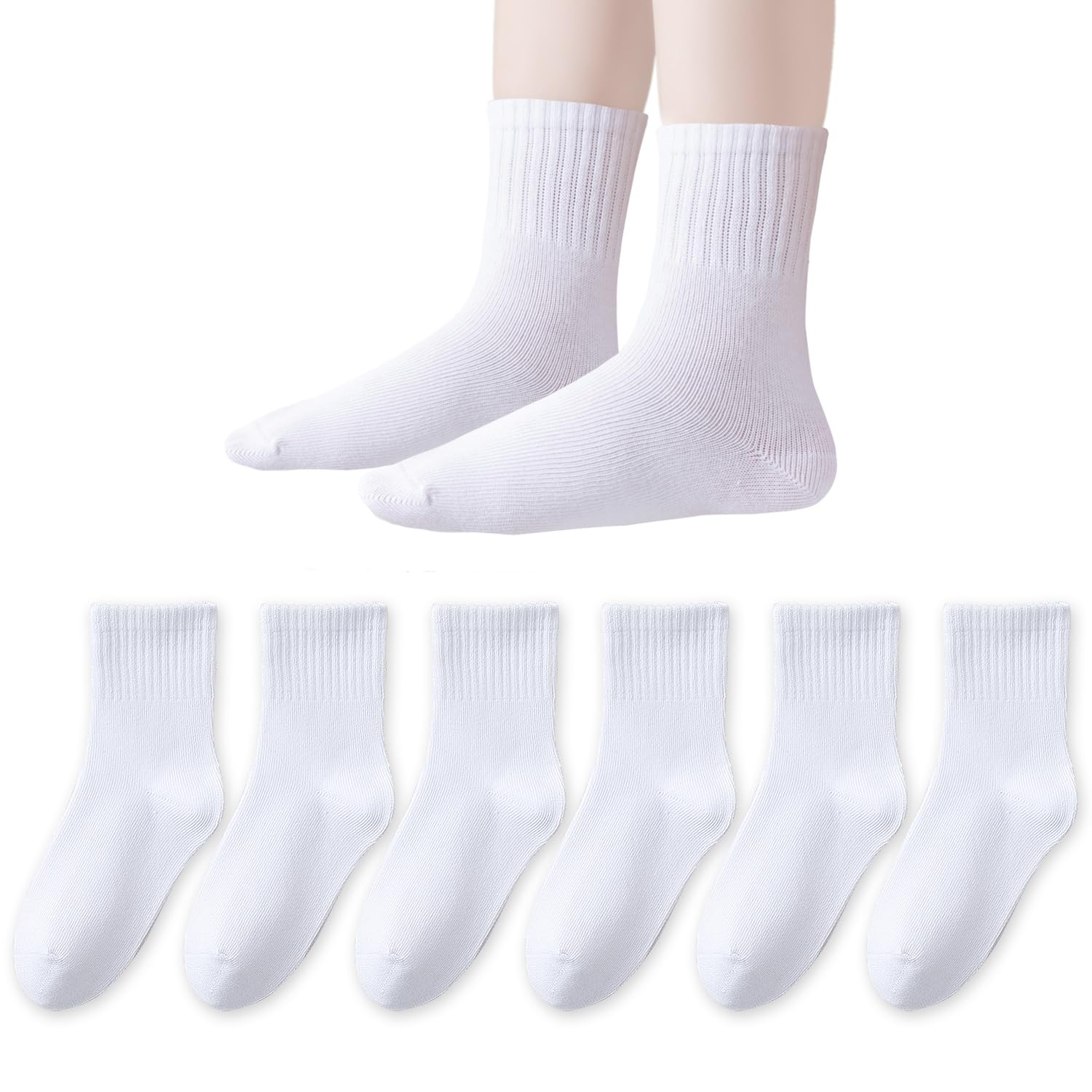 EPEIUS Kids Crew Socks Seamless Cotton Dress Socks for Boys Girls 1-15Y
