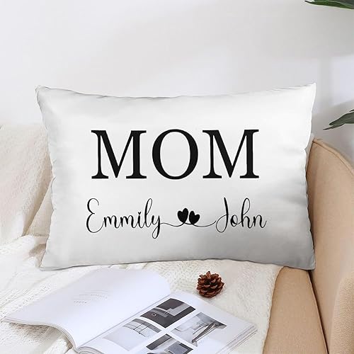 Generic Funda de almohada personalizada para mamá con nombres personalizados de los niños, funda de almohada de 12 x 20 pulgadas, funda de almohada