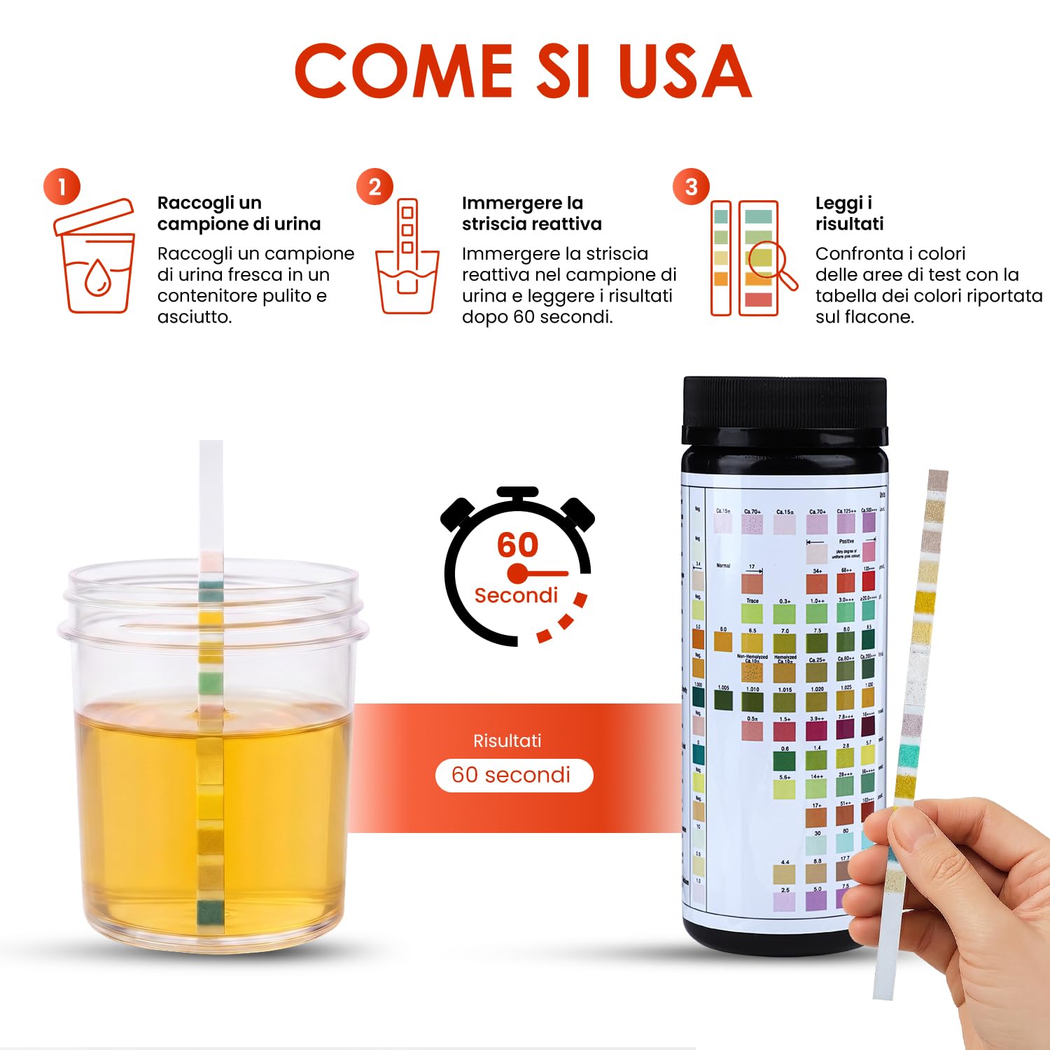 Strisce reattive per urine VED 100 x 14 in 1 | Strisce reattive per urine a 14 parametri per urobilinogeno, bilirubina, chetoni, sangue, proteine, peso specifico, pH, acido ascorbico, calcio urinario.